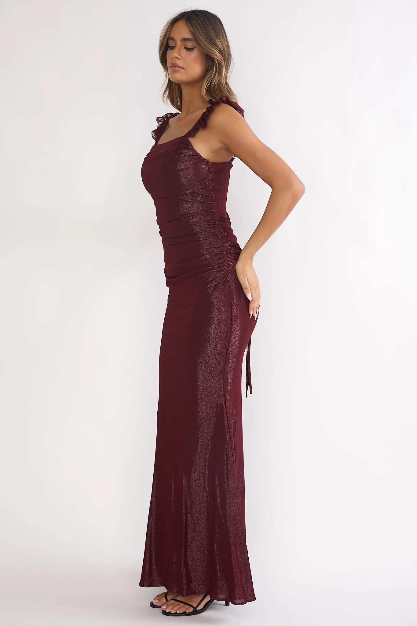 Valara Lace-Up Back Maxi Dress Wine - Image 6