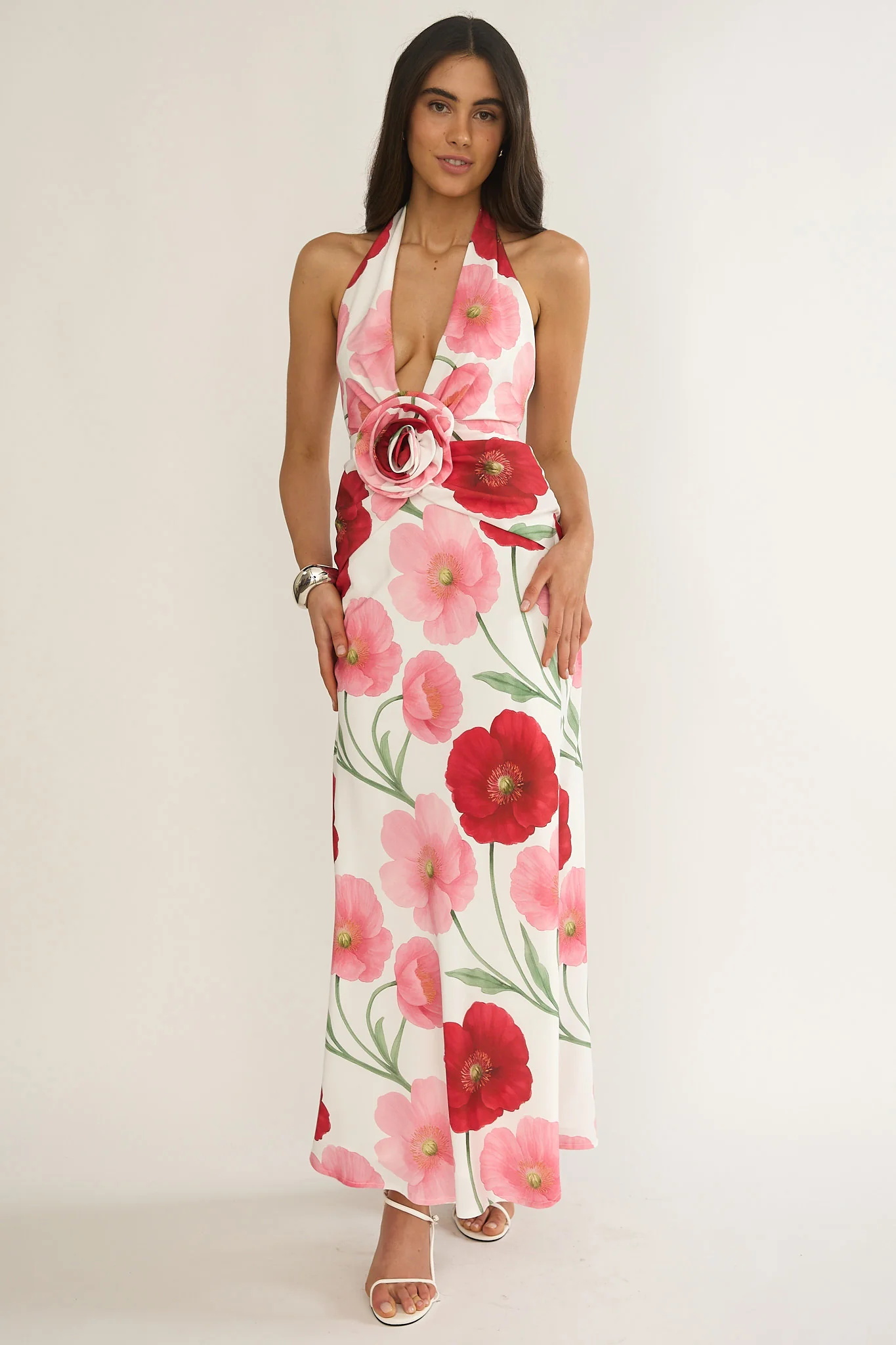 Vale 3D Flower Halter Maxi Dress Floral - Image 5