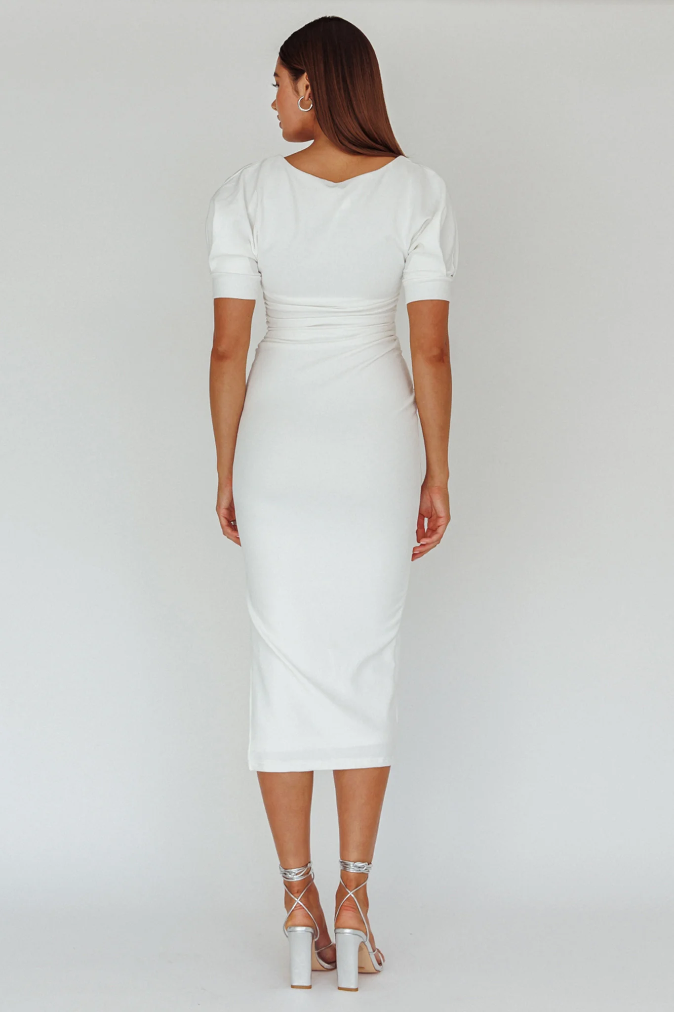 Valette Puff Sleeve Midi Dress White - Image 2