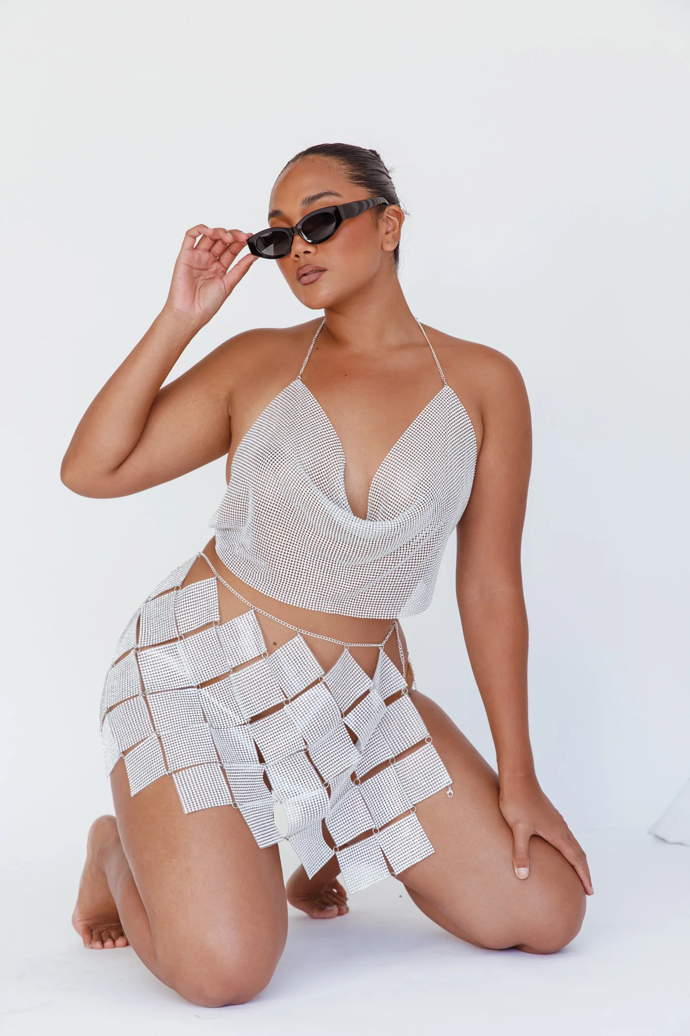 Vally Sequins Geometric Mini Skirt Silver - Image 5