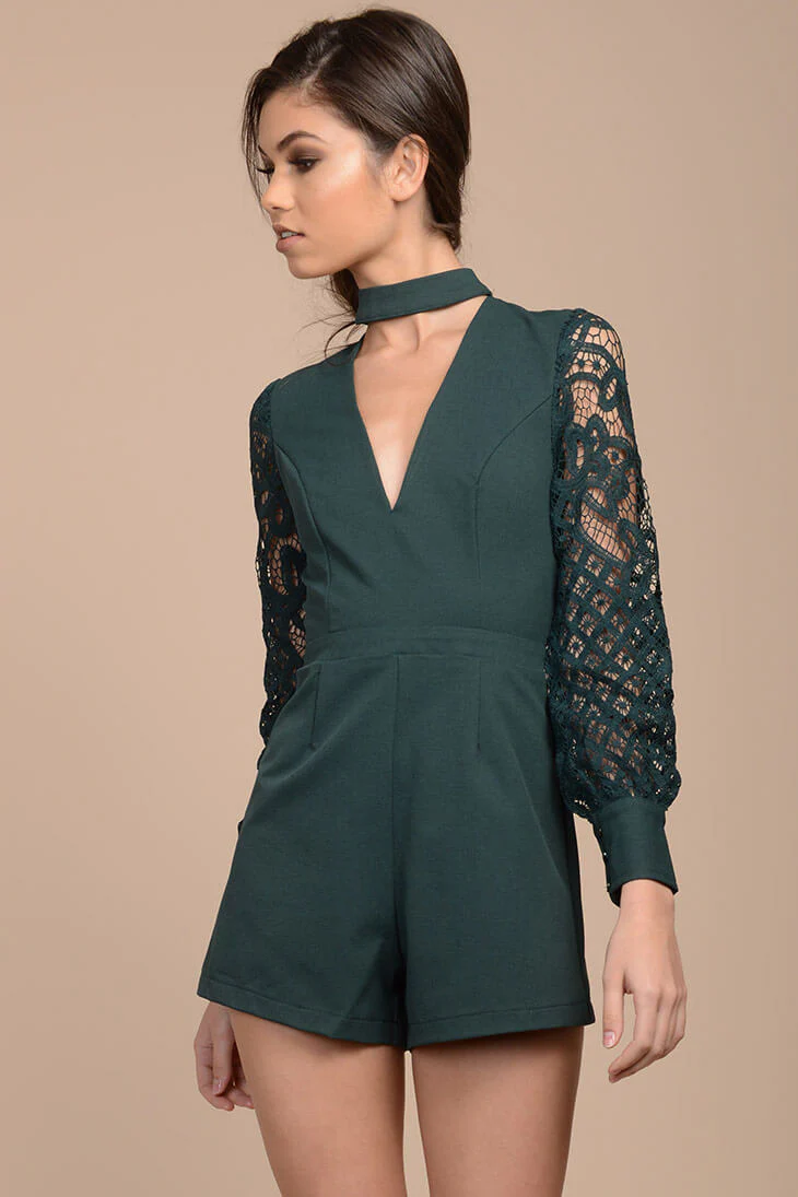 Vana Lacey Choker Romper Green - Image 4