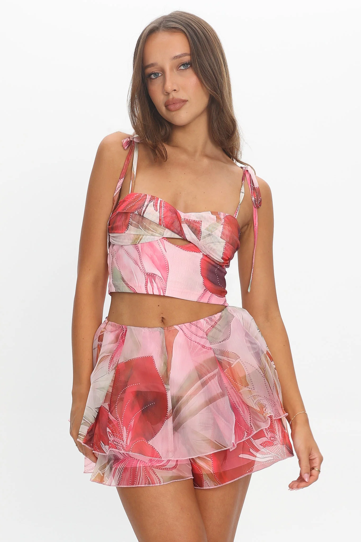 Varenna Layered Flounce Shorts Print Red - Image 5