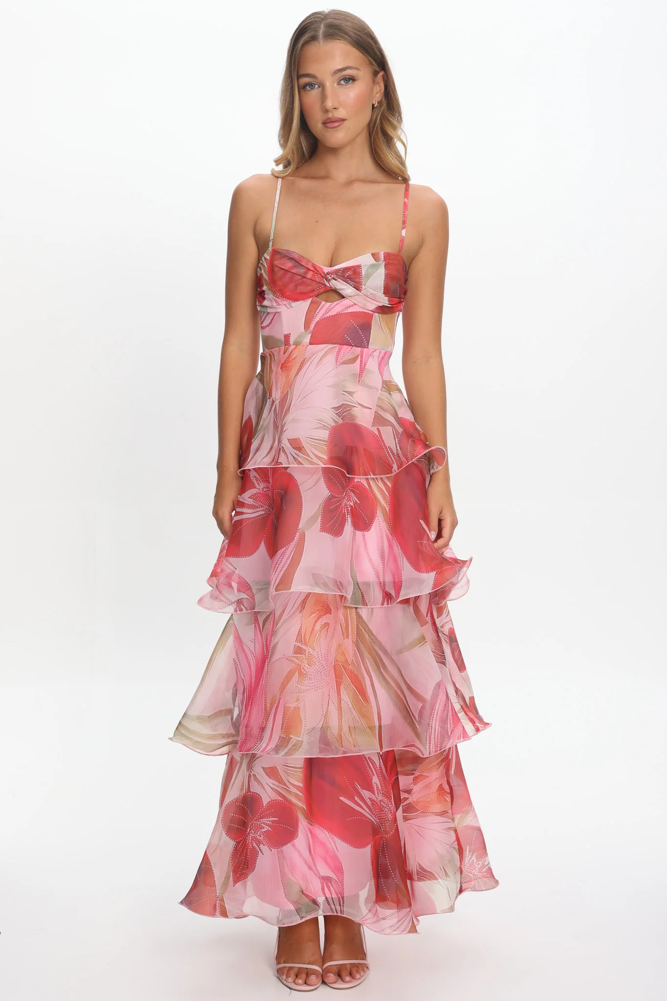 Varenna Layered Sweetheart Neckline Maxi Dress Print Red - Image 2