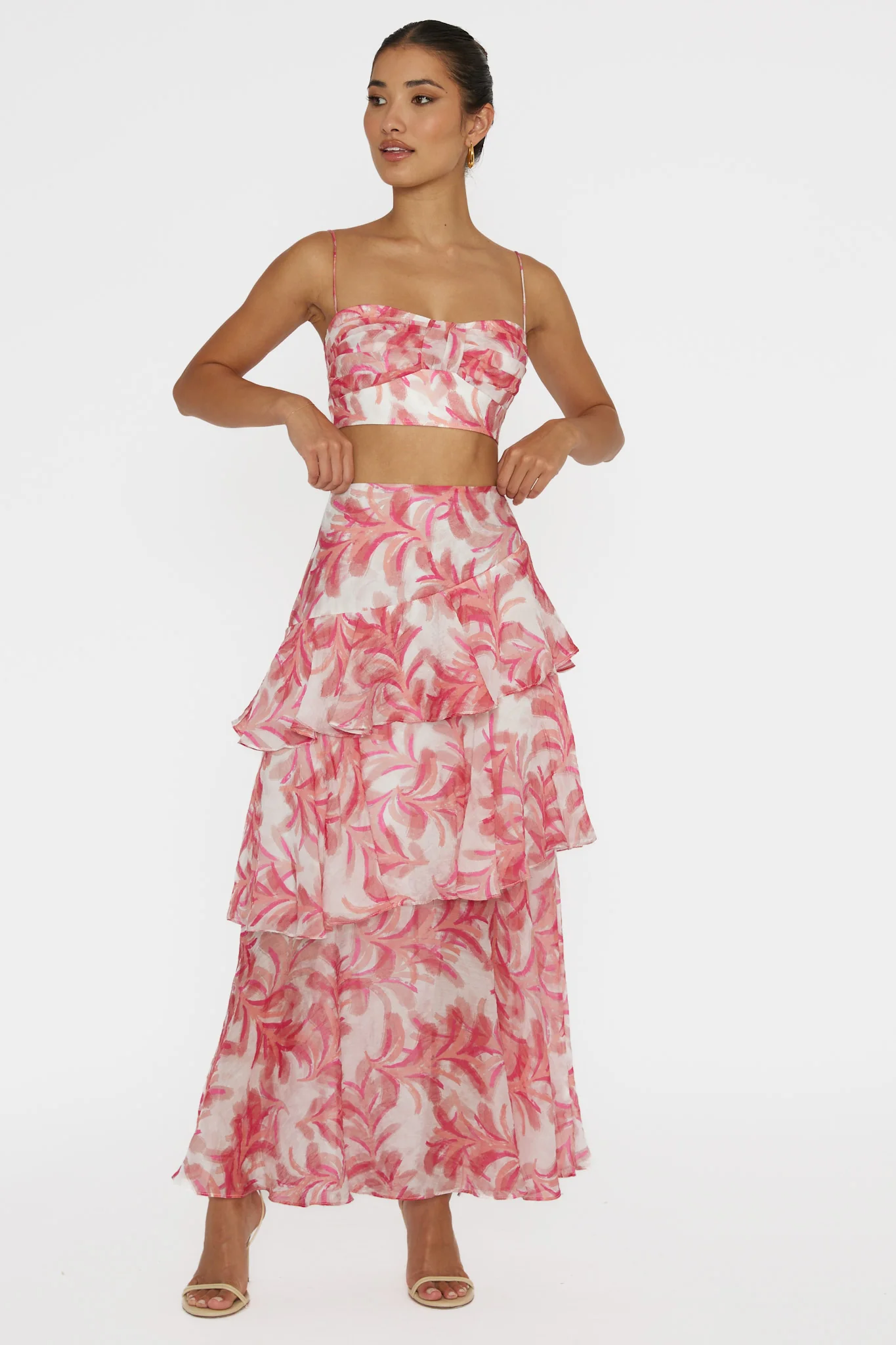 Veda Pleat Crop Top Floral Pink - Image 3