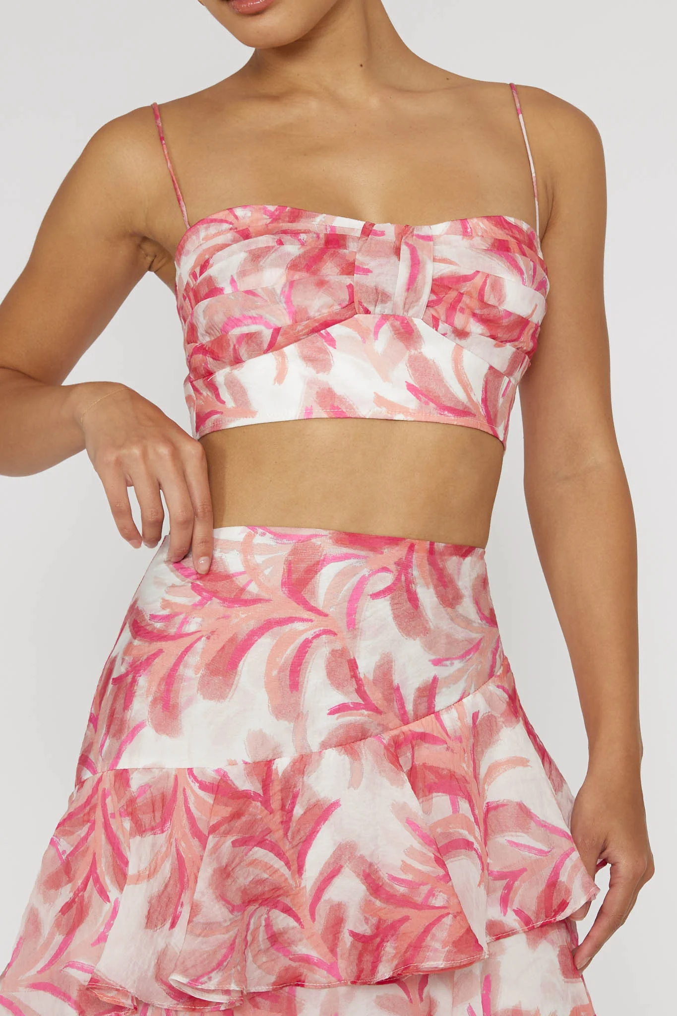 Veda Pleat Crop Top Floral Pink - Image 4