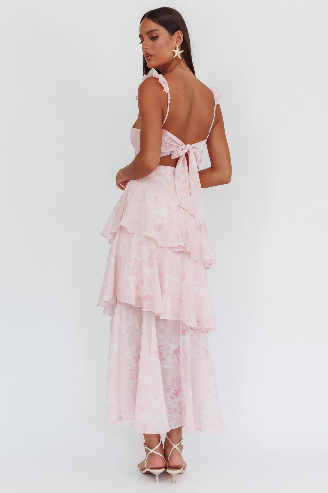 Veda Ruffle Strap Split Maxi Dress Roses Blush - Image 2
