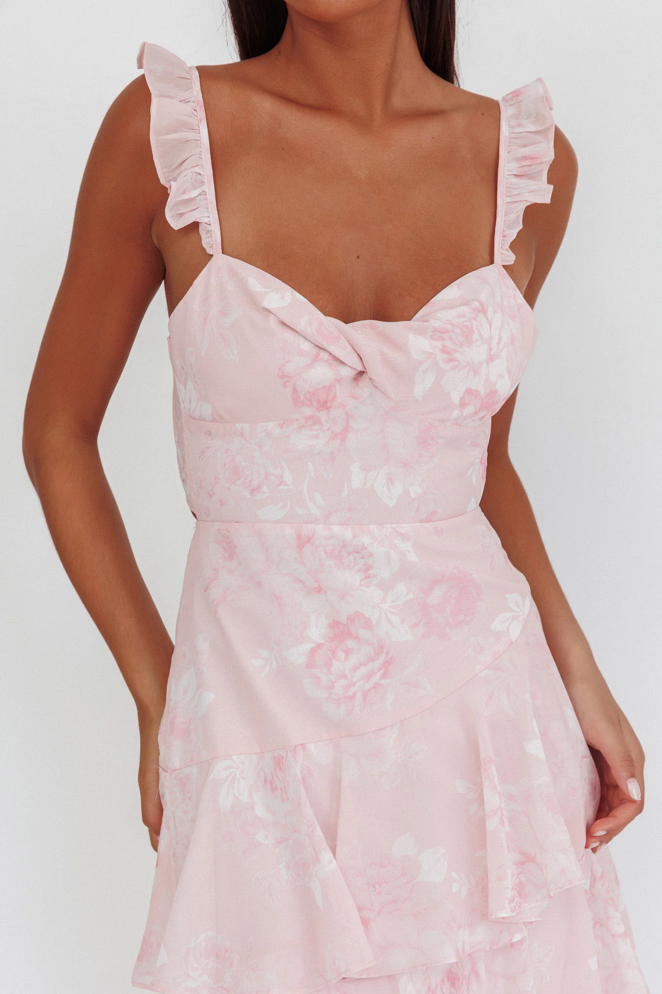 Veda Ruffle Strap Split Maxi Dress Roses Blush - Image 3