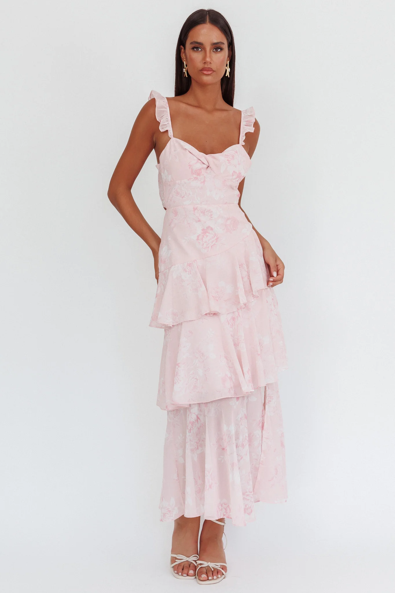 Veda Ruffle Strap Split Maxi Dress Roses Blush - Image 4