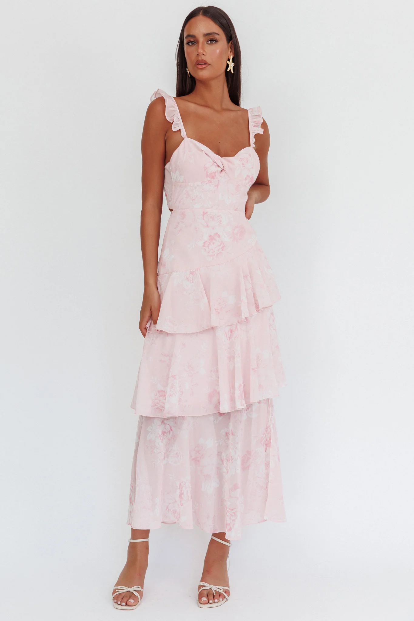 Veda Ruffle Strap Split Maxi Dress Roses Blush - Image 5