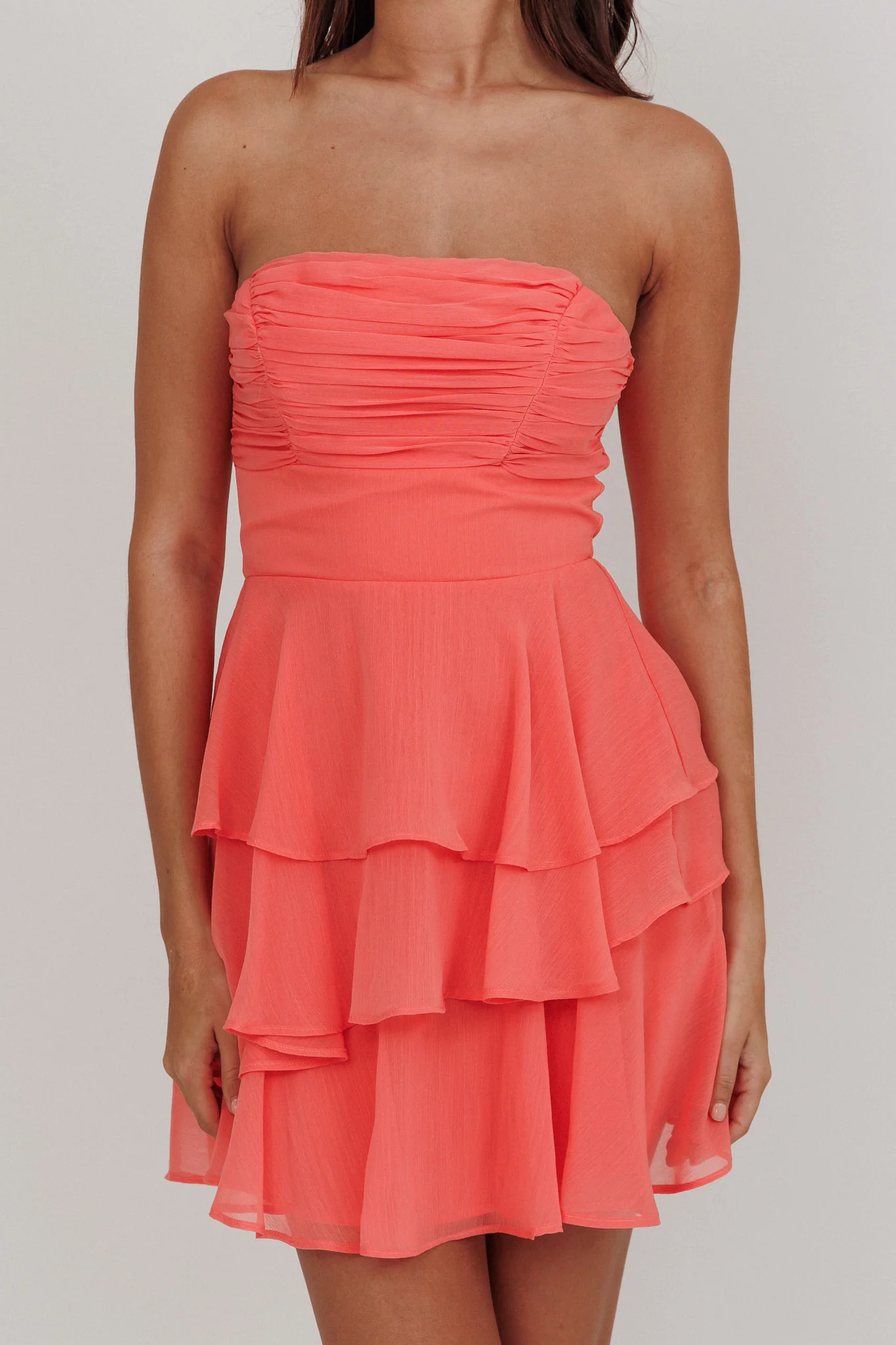 Veda Strapless Ruffle Mini Dress Peach - Image 3