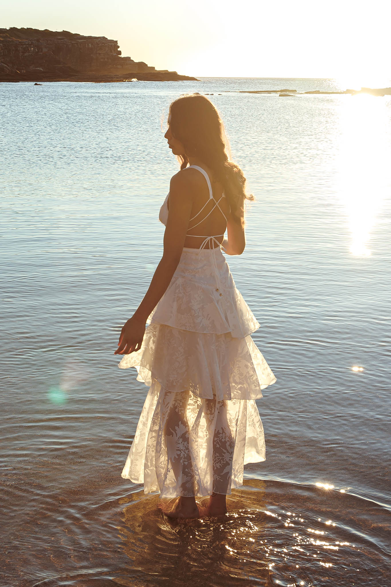 Veda Strappy Back Ruffle Chiffon Maxi Dress White - Image 2