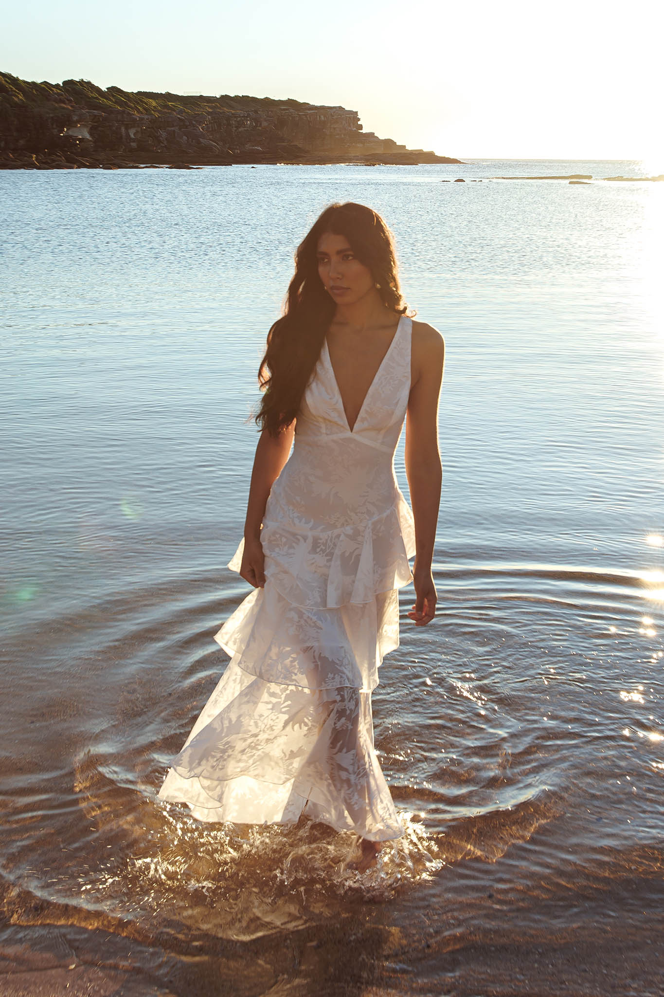 Veda Strappy Back Ruffle Chiffon Maxi Dress White - Image 3