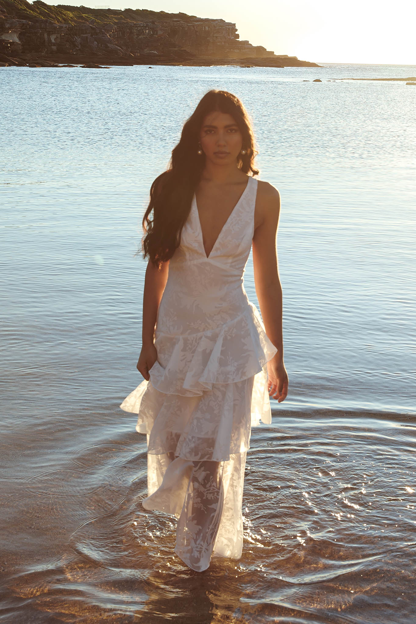 Veda Strappy Back Ruffle Chiffon Maxi Dress White - Image 4