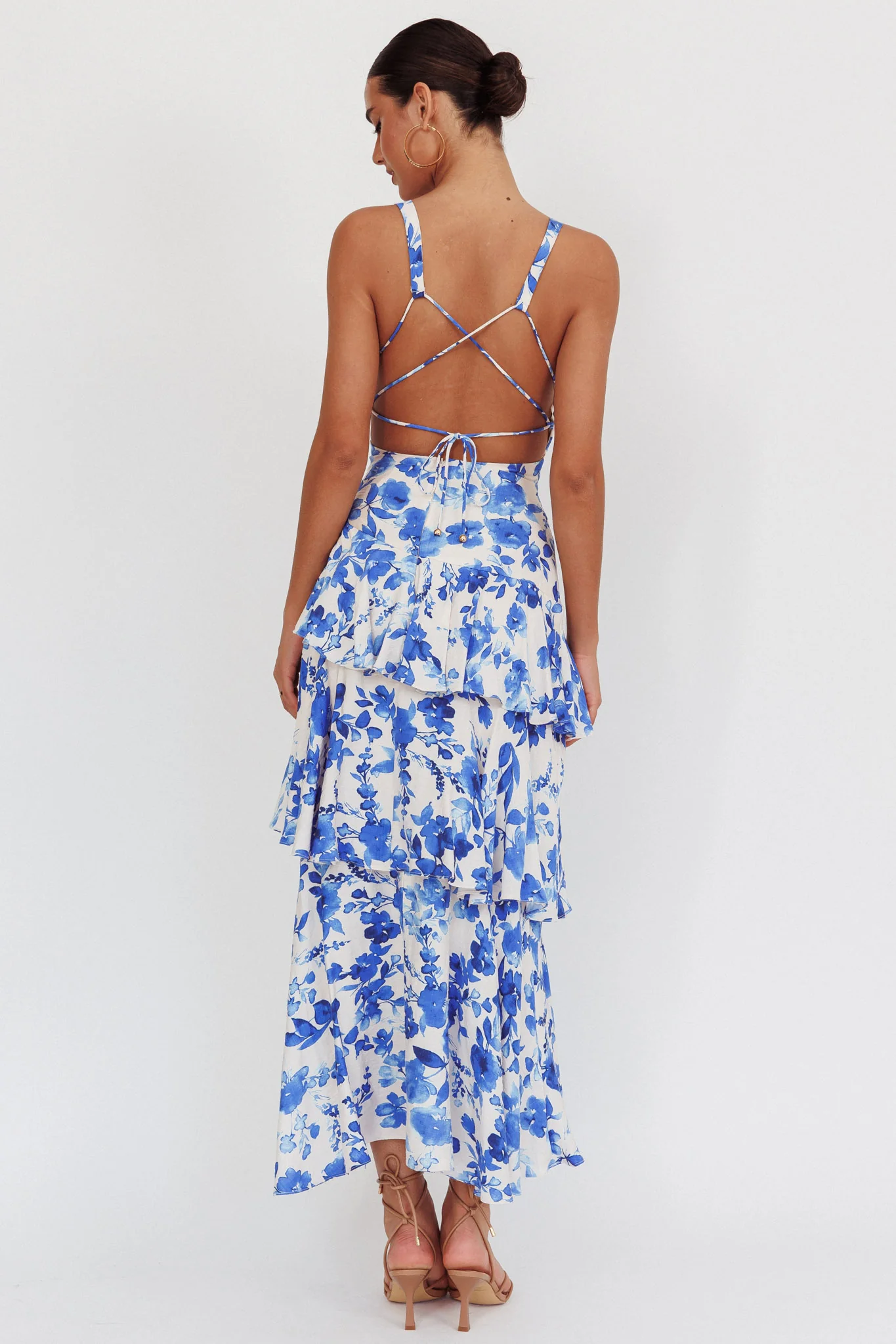 Veda Strappy Back Ruffle Maxi Dress Floral Blue - Image 2