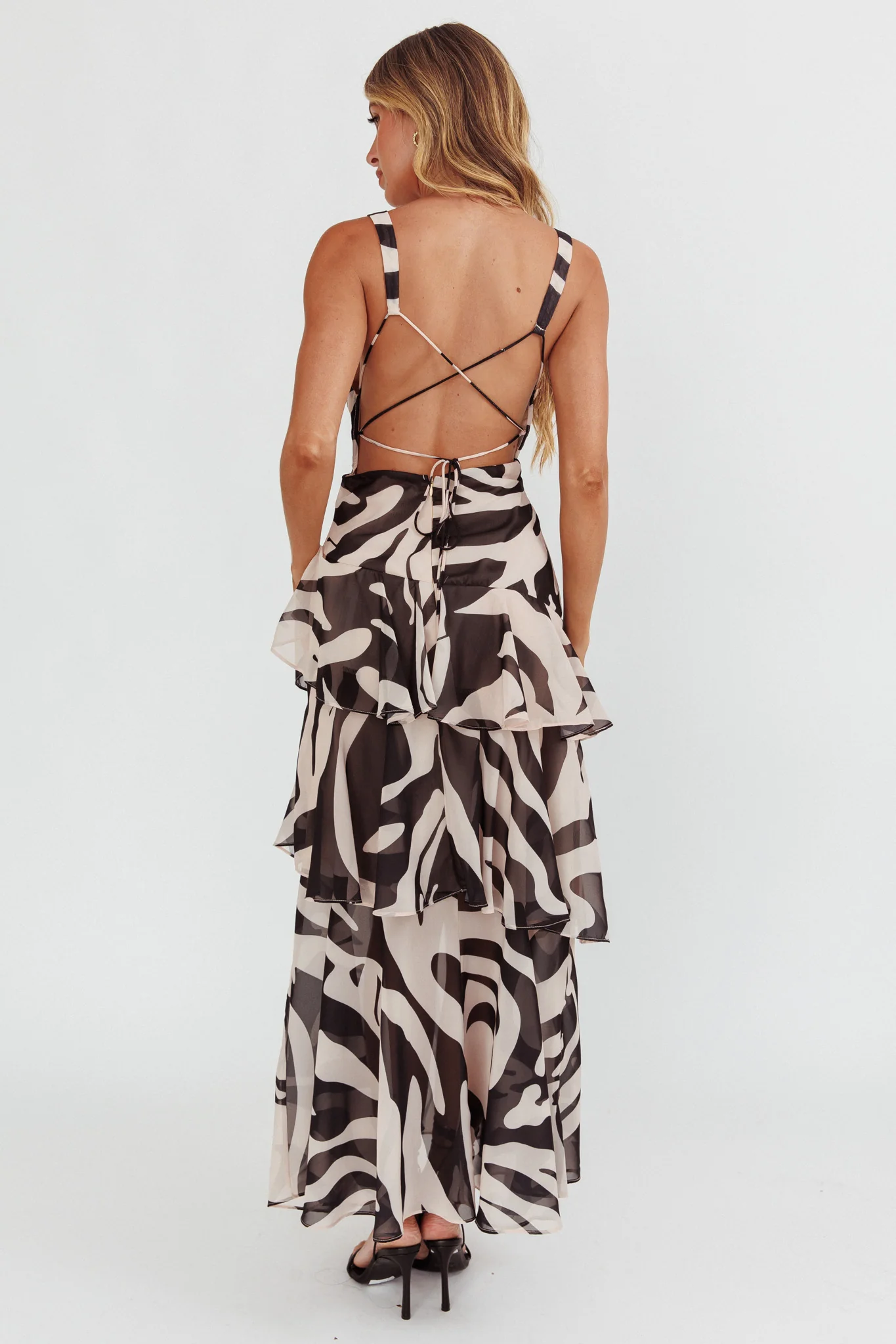 Veda Strappy Back Ruffle Maxi Dress Print Black - Image 2