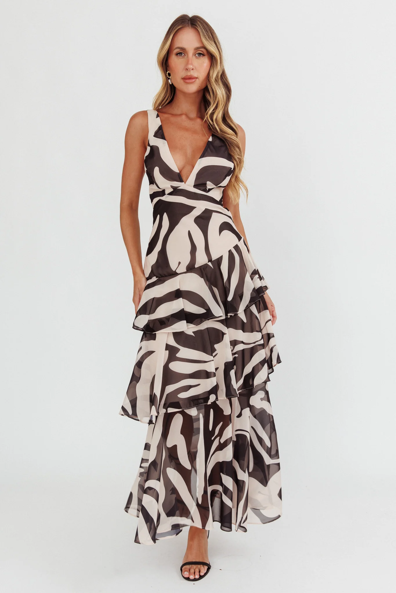 Veda Strappy Back Ruffle Maxi Dress Print Black - Image 3