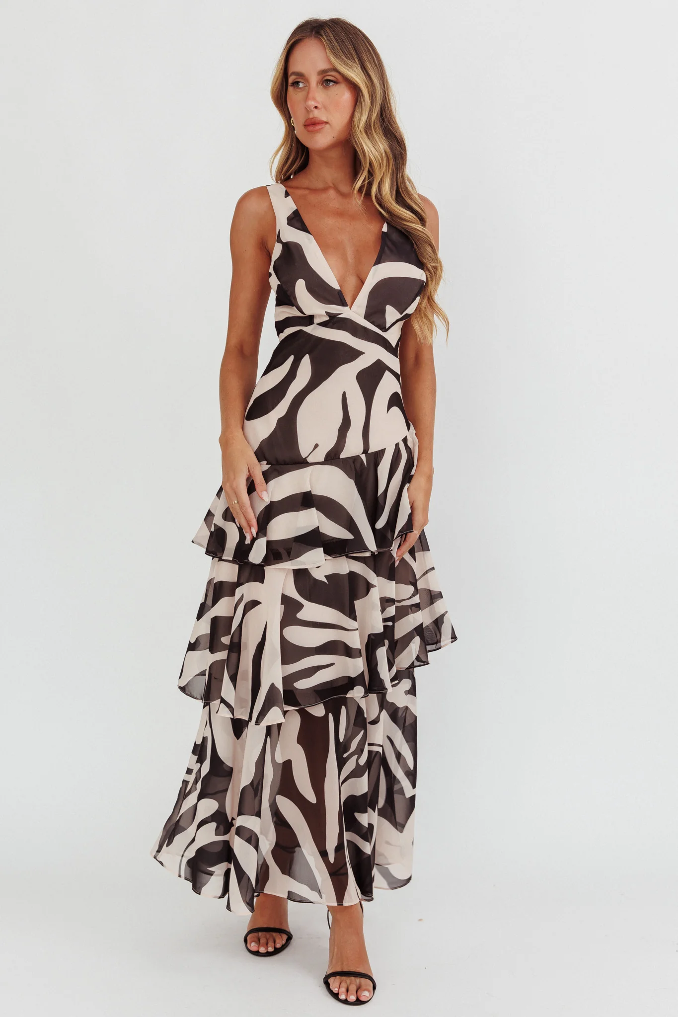 Veda Strappy Back Ruffle Maxi Dress Print Black - Image 5
