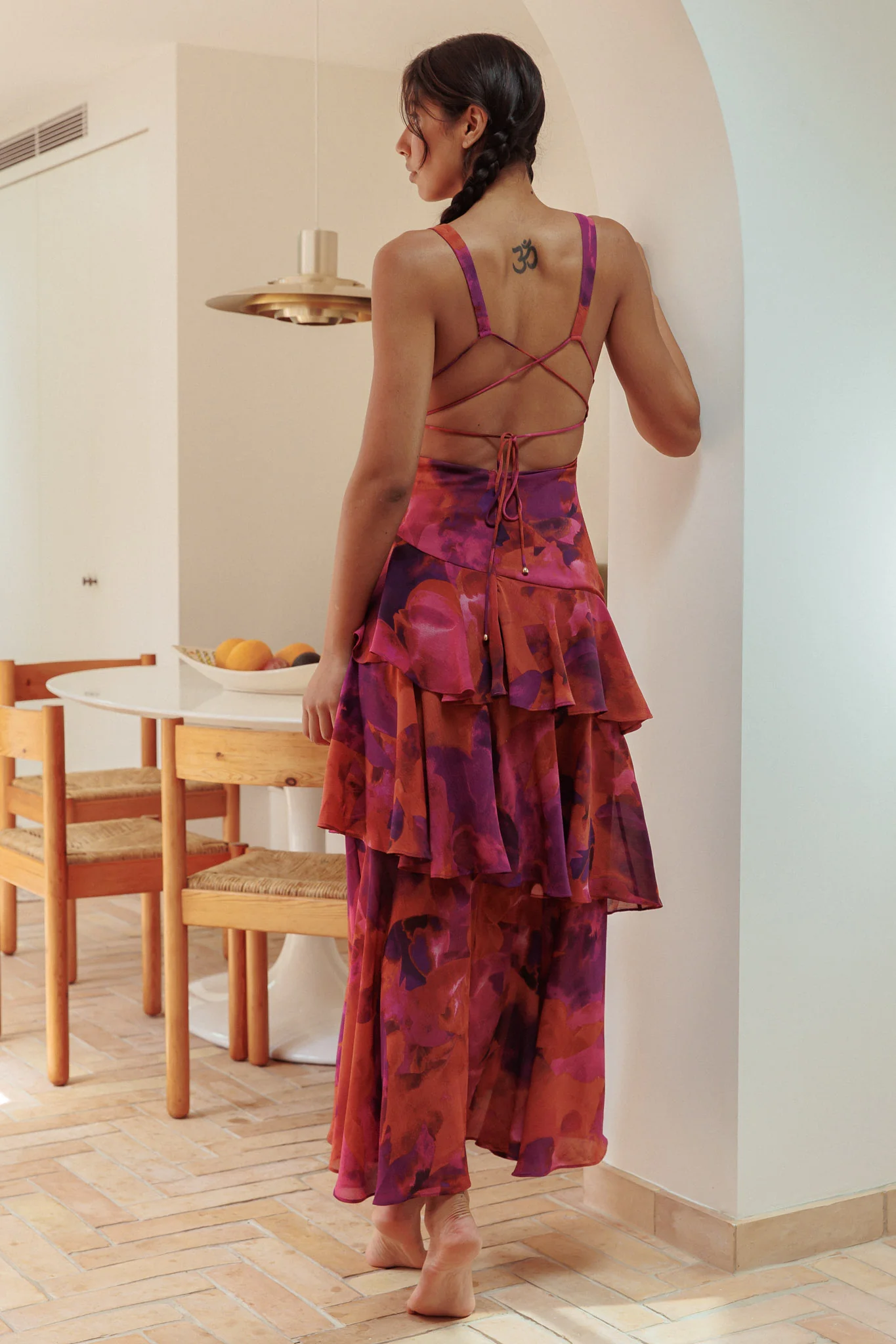 Veda Strappy Back Ruffle Midi Dress Dark Rose - Image 2