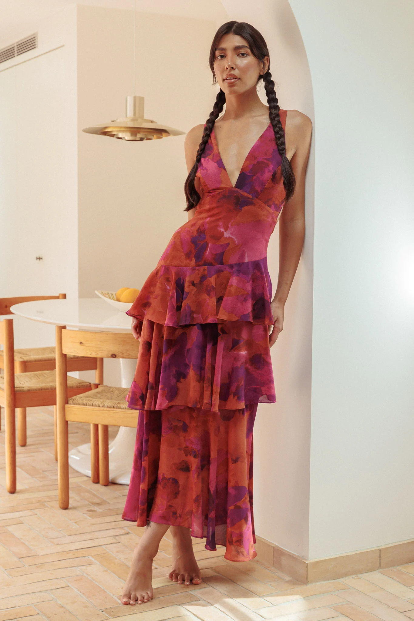 Veda Strappy Back Ruffle Midi Dress Dark Rose - Image 5