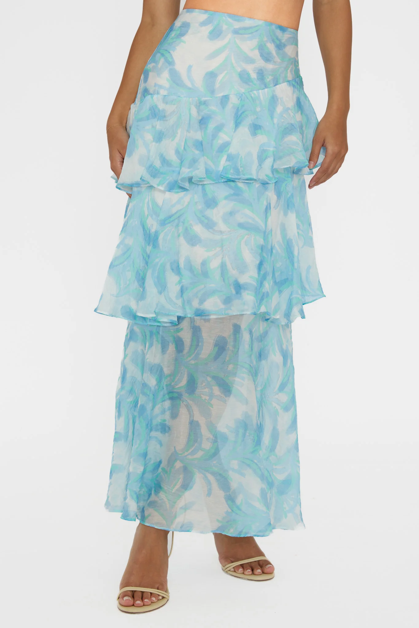 Veda Tiered Ruffle Maxi Skirt Floral Blue - Image 4
