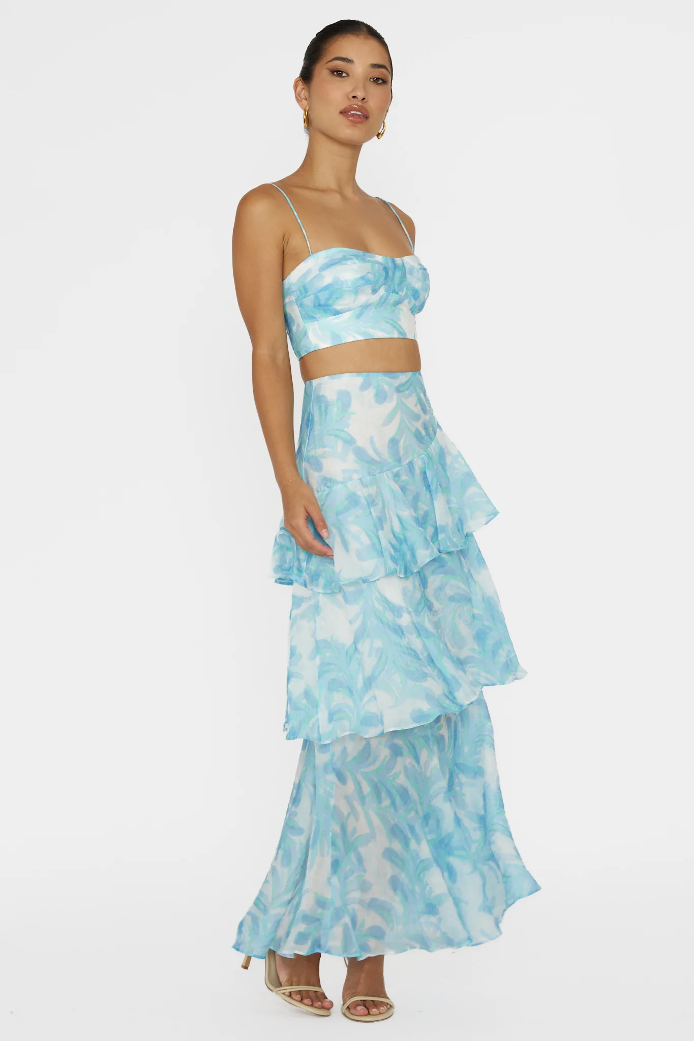Veda Tiered Ruffle Maxi Skirt Floral Blue - Image 5