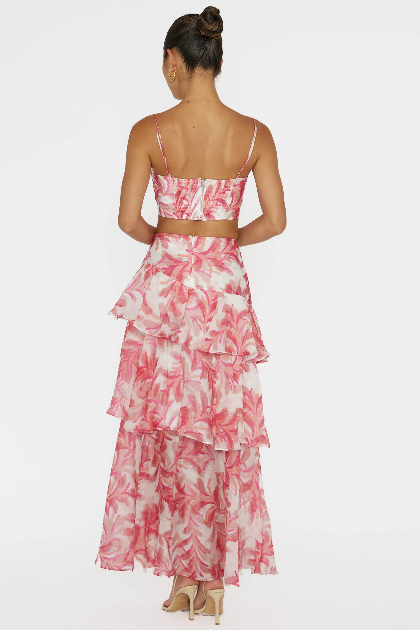 Veda Tiered Ruffle Maxi Skirt Floral Pink - Image 2
