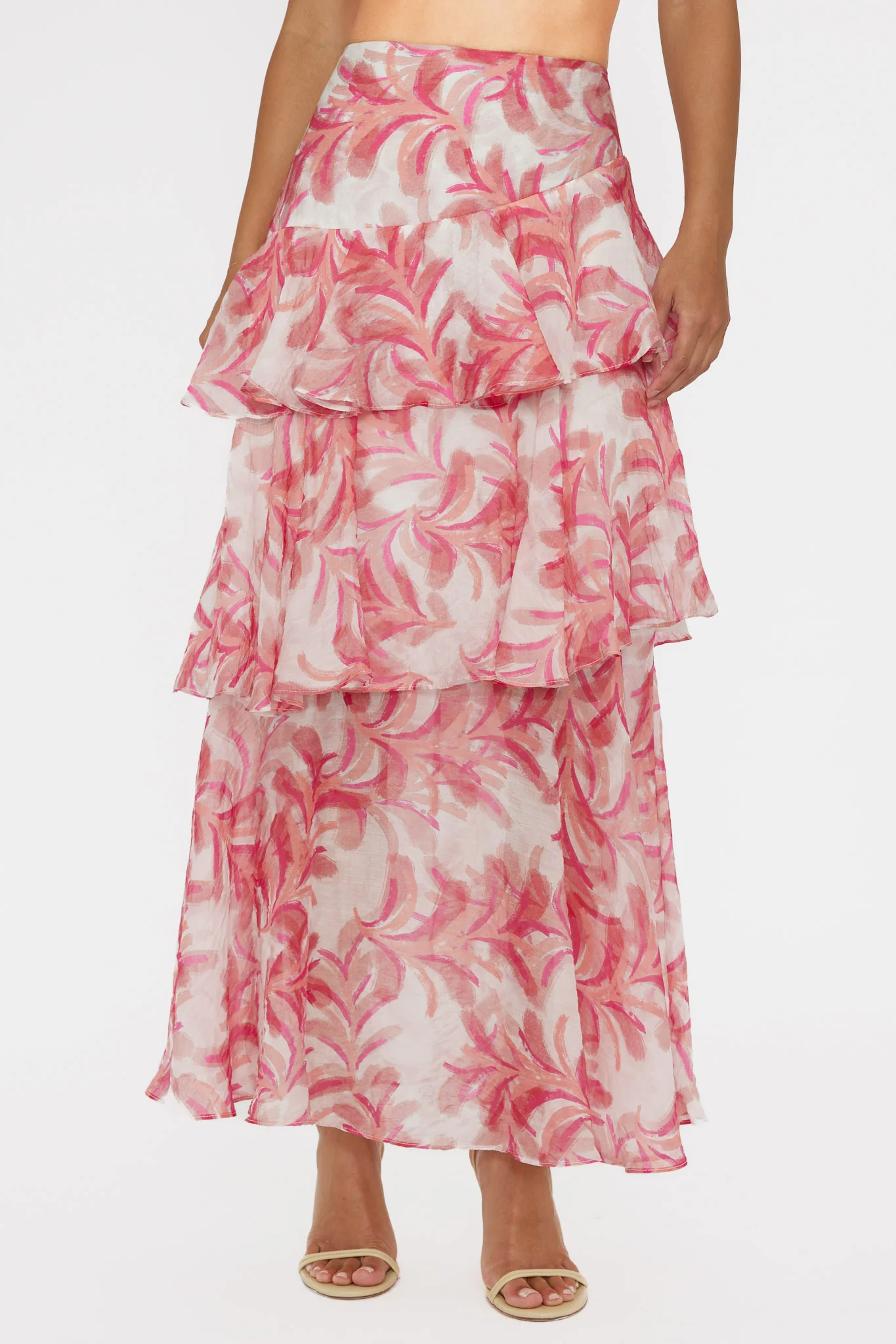 Veda Tiered Ruffle Maxi Skirt Floral Pink - Image 4