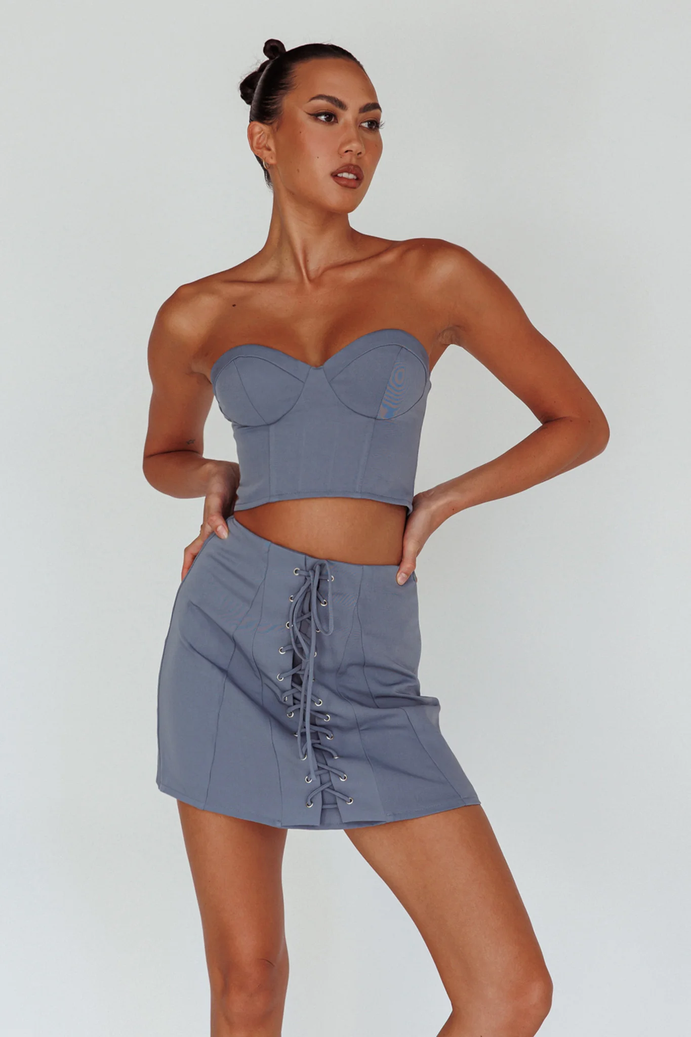 Ventura Bustier Crop Top Suit Grey - Image 8