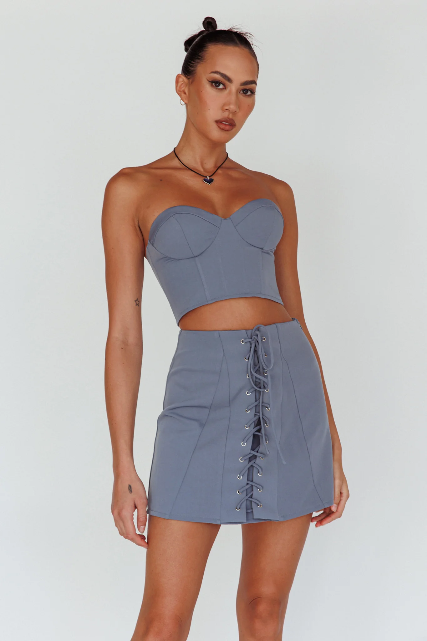 Ventura Lace-Up Skirt Suit Grey - Image 3