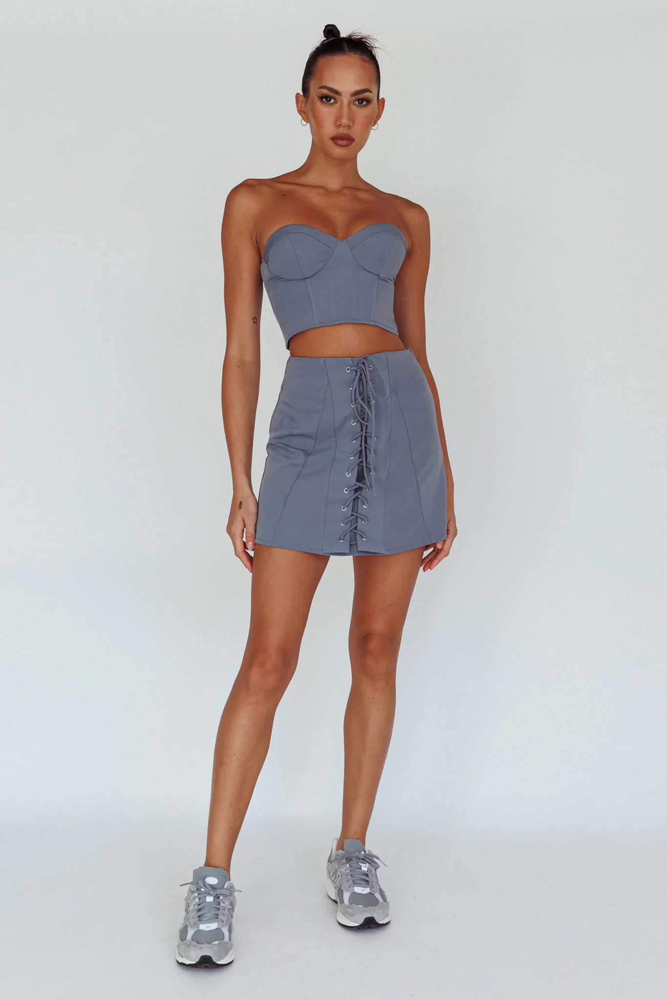 Ventura Lace-Up Skirt Suit Grey - Image 6