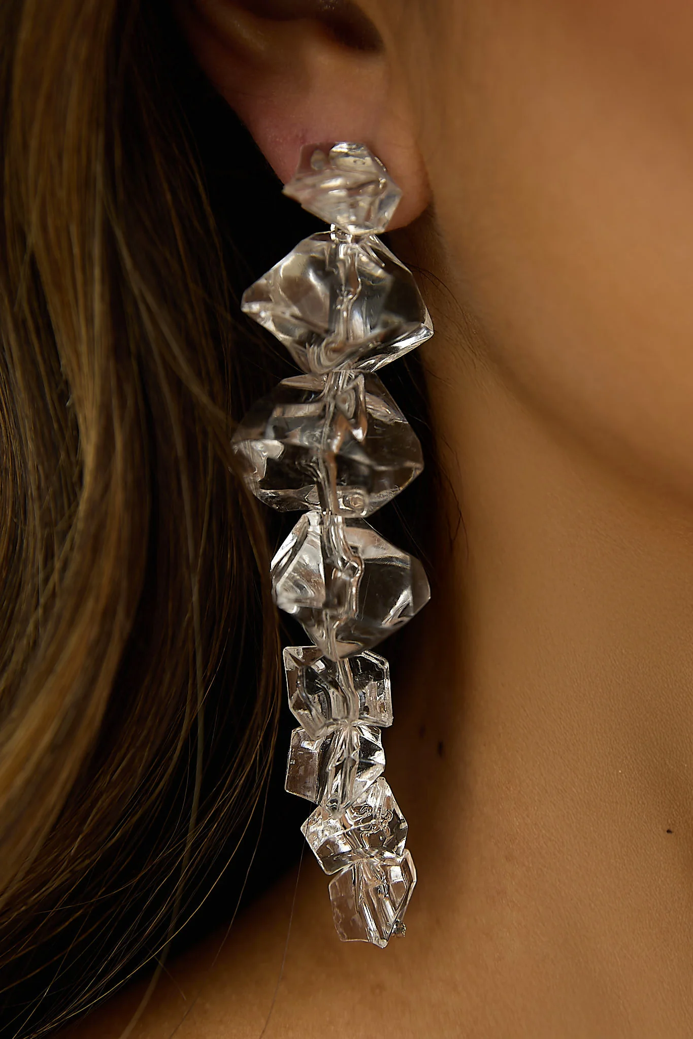Venusa Irregular Bead Drop Earrings Clear - Image 2