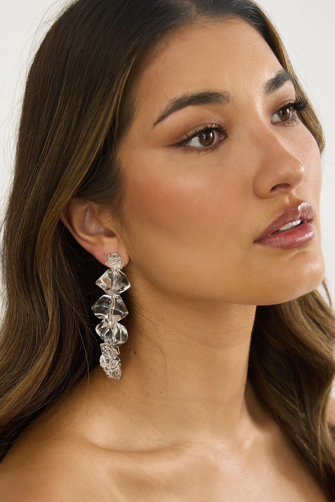 Venusa Irregular Bead Drop Earrings Clear - Image 3
