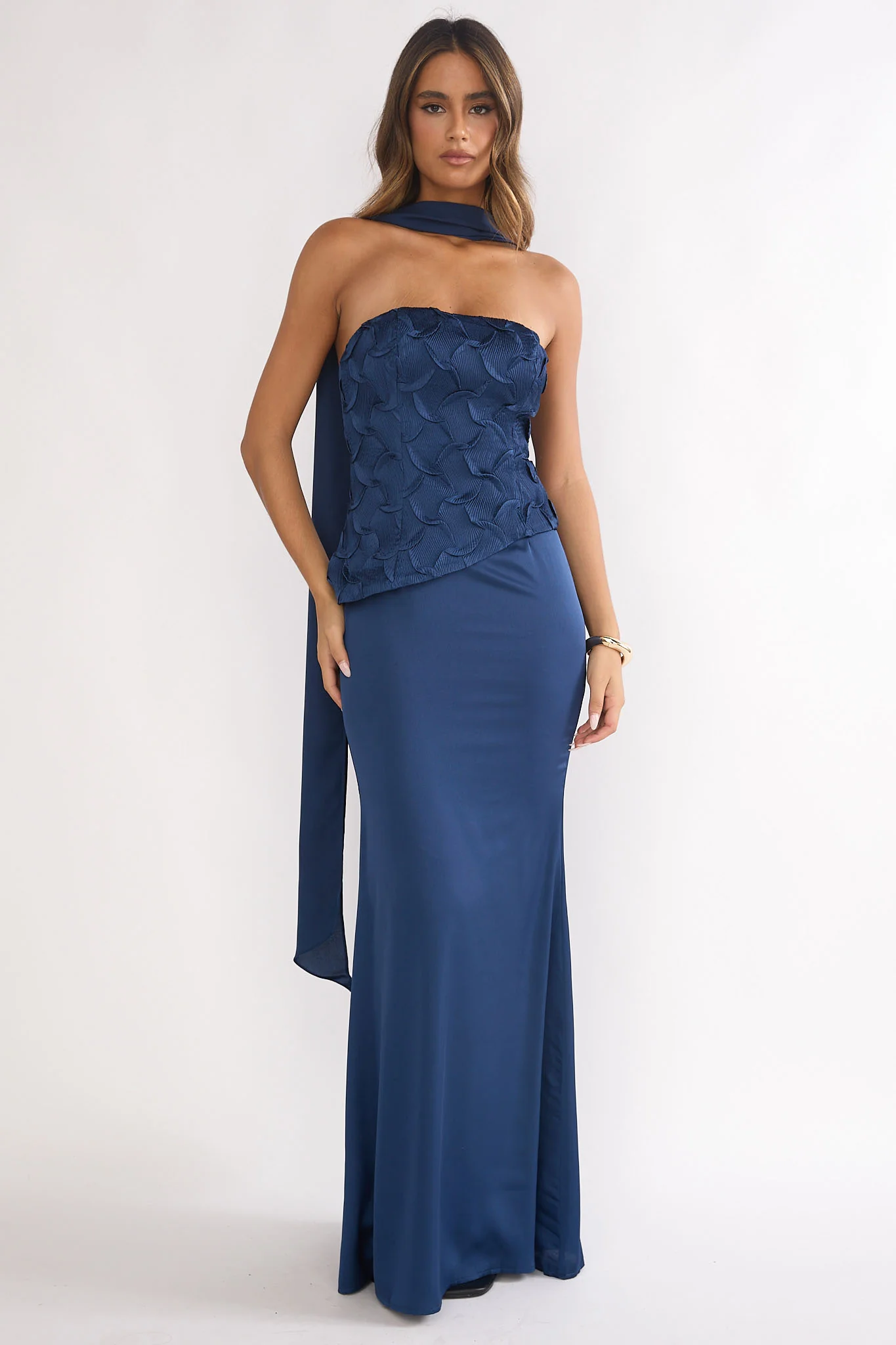 Veradis Strapless Scarf Maxi Dress Navy