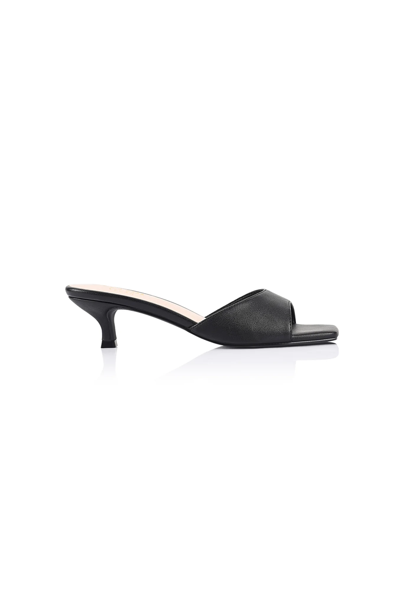 VERALi Alyssa Kitten Heel Mules Champagne Black