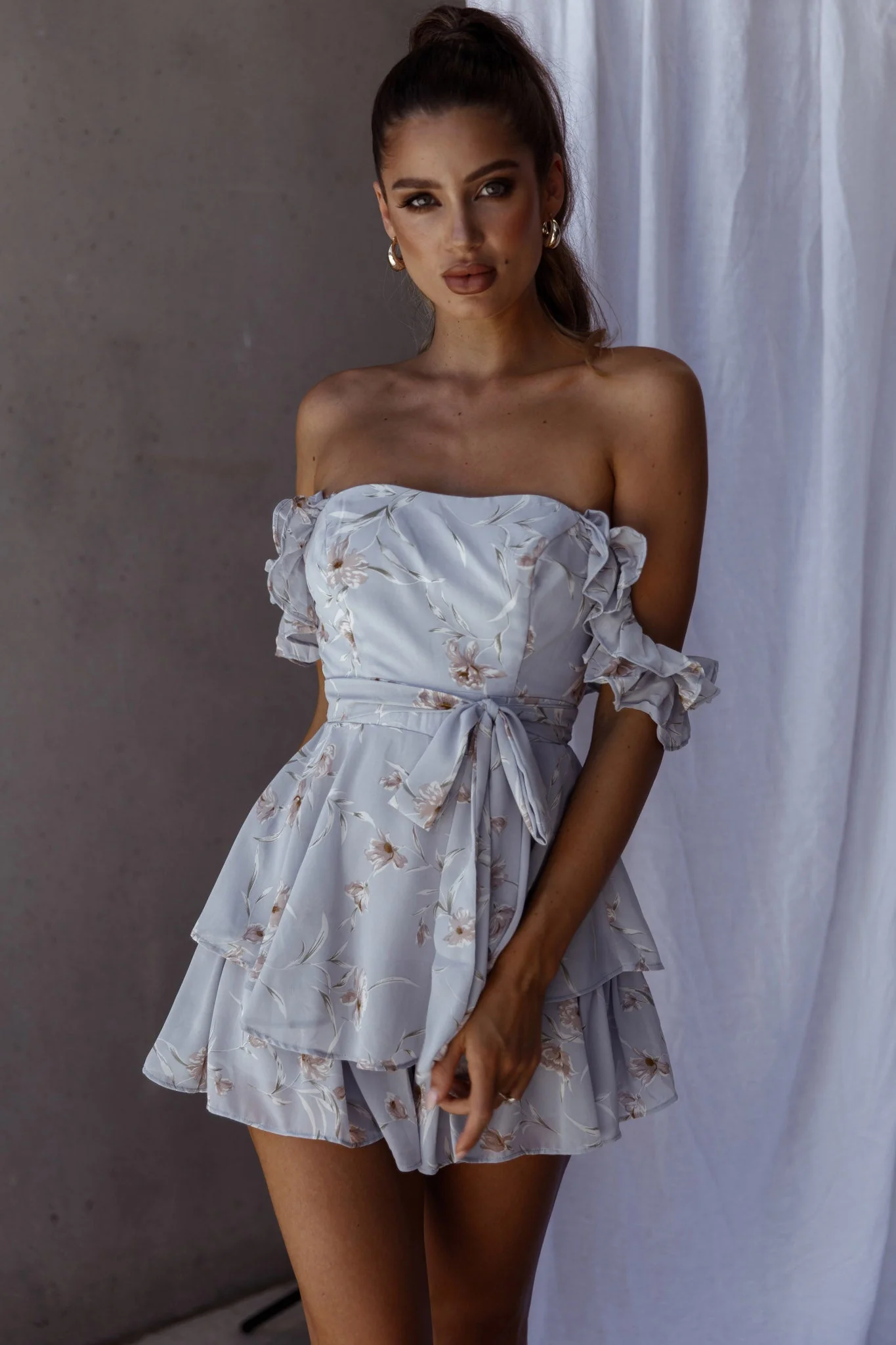 Verona Off-Shoulder Romper Floral Print Blue - Image 7