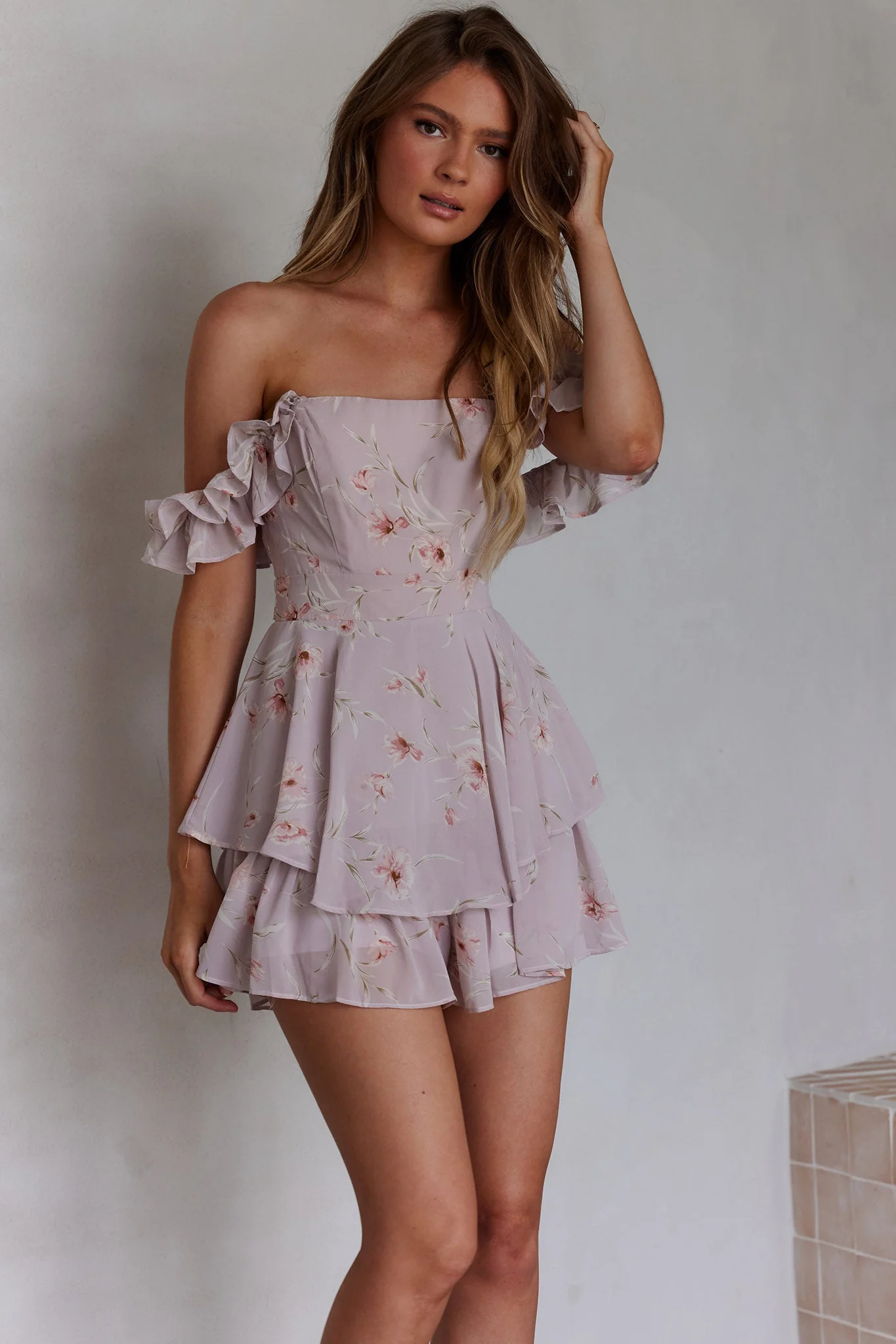 Verona Off-Shoulder Romper Floral Print Pink - Image 5