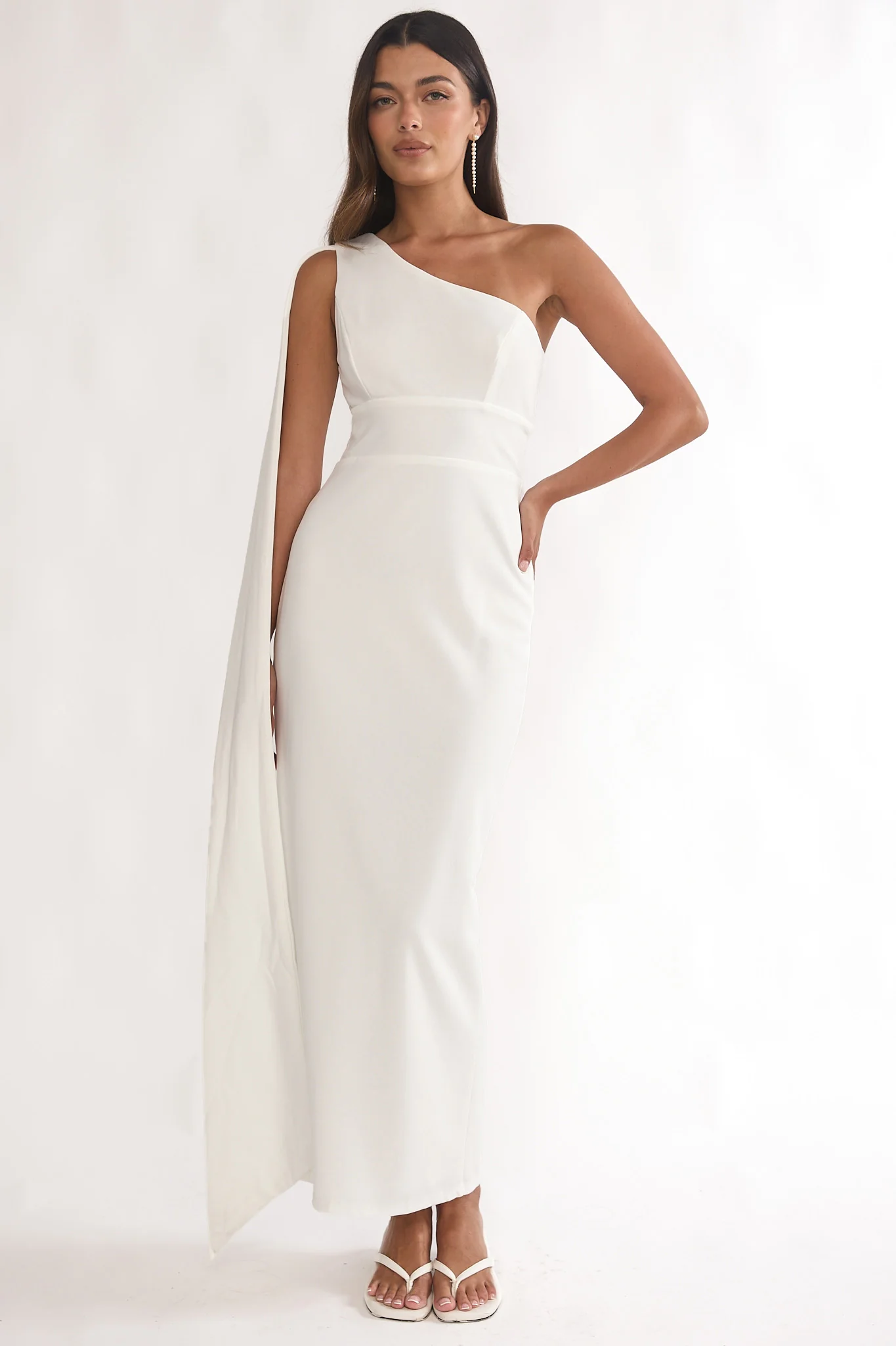 Verra One-Shoulder Sash Maxi Dress White - Image 5