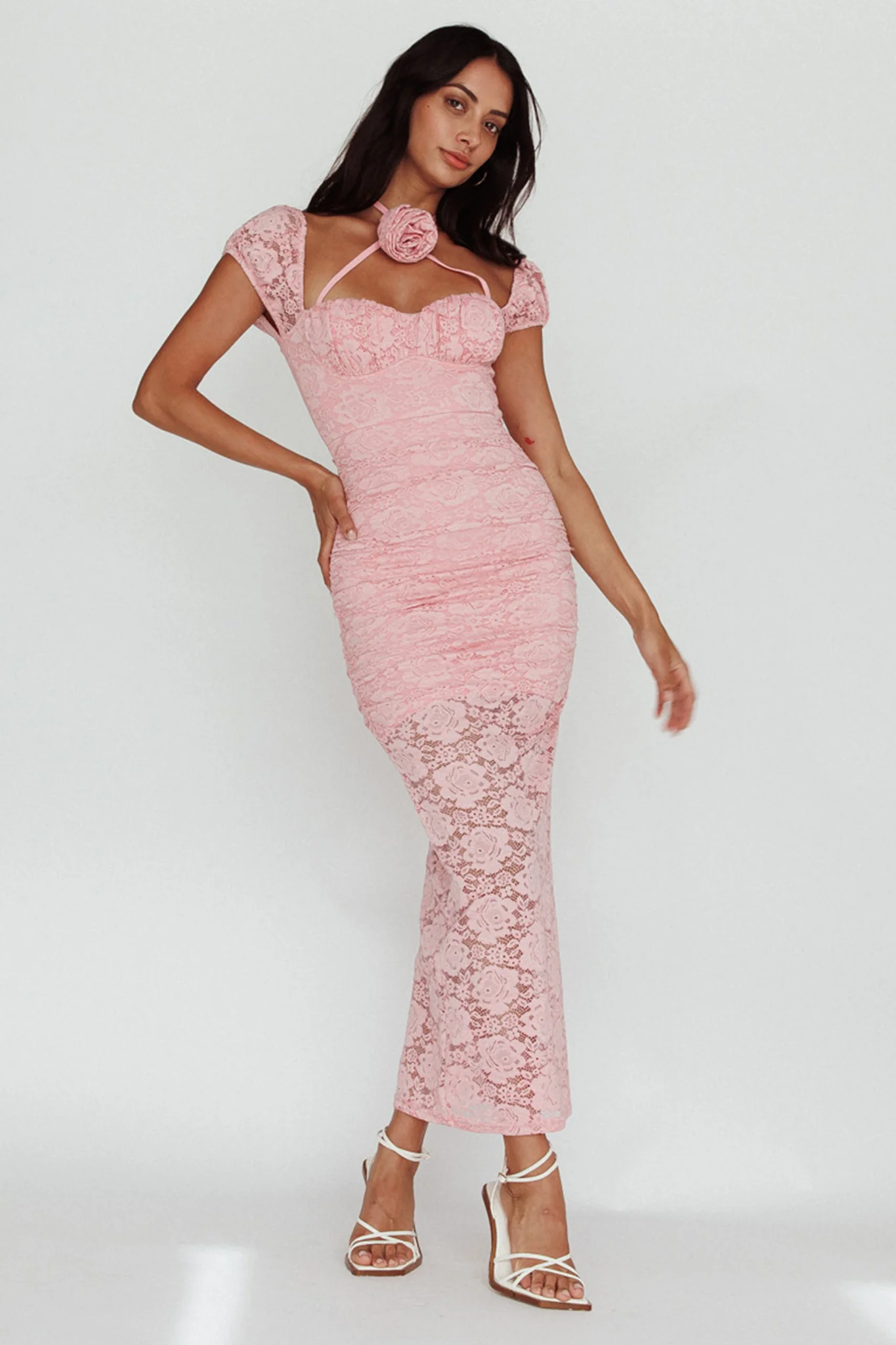 Versailles Summer Rose Accent Lace Dress Blush - Image 2