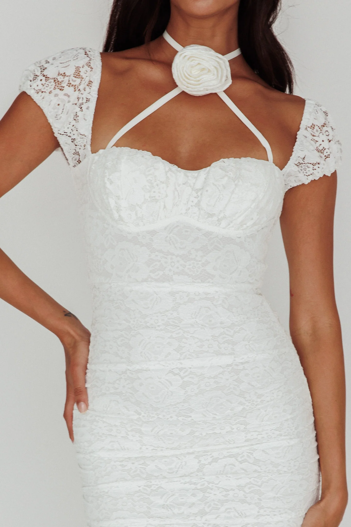 Versailles Summer Rose Accent Lace Dress White - Image 4