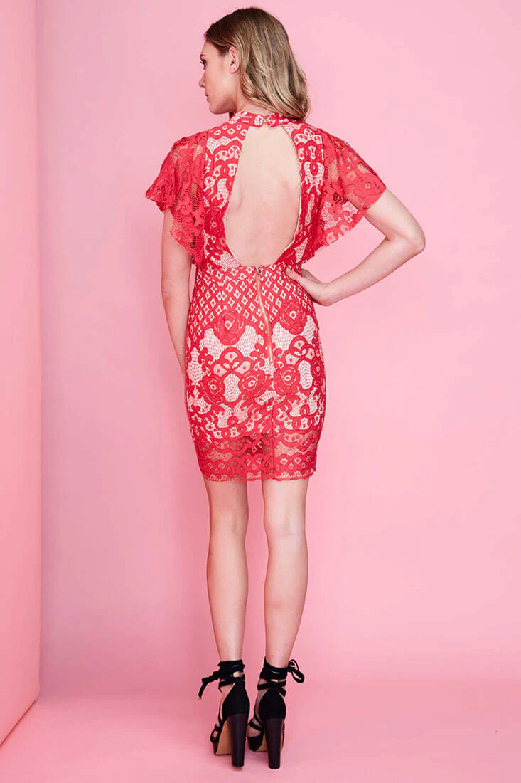 Vesper Lace Mini Dress Red - Image 3