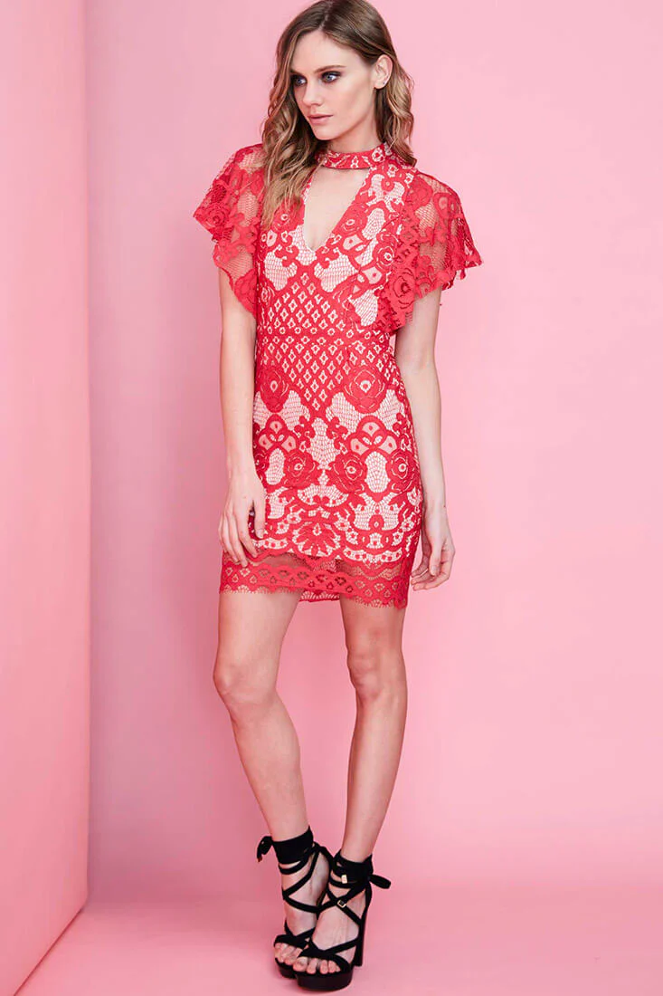Vesper Lace Mini Dress Red - Image 4