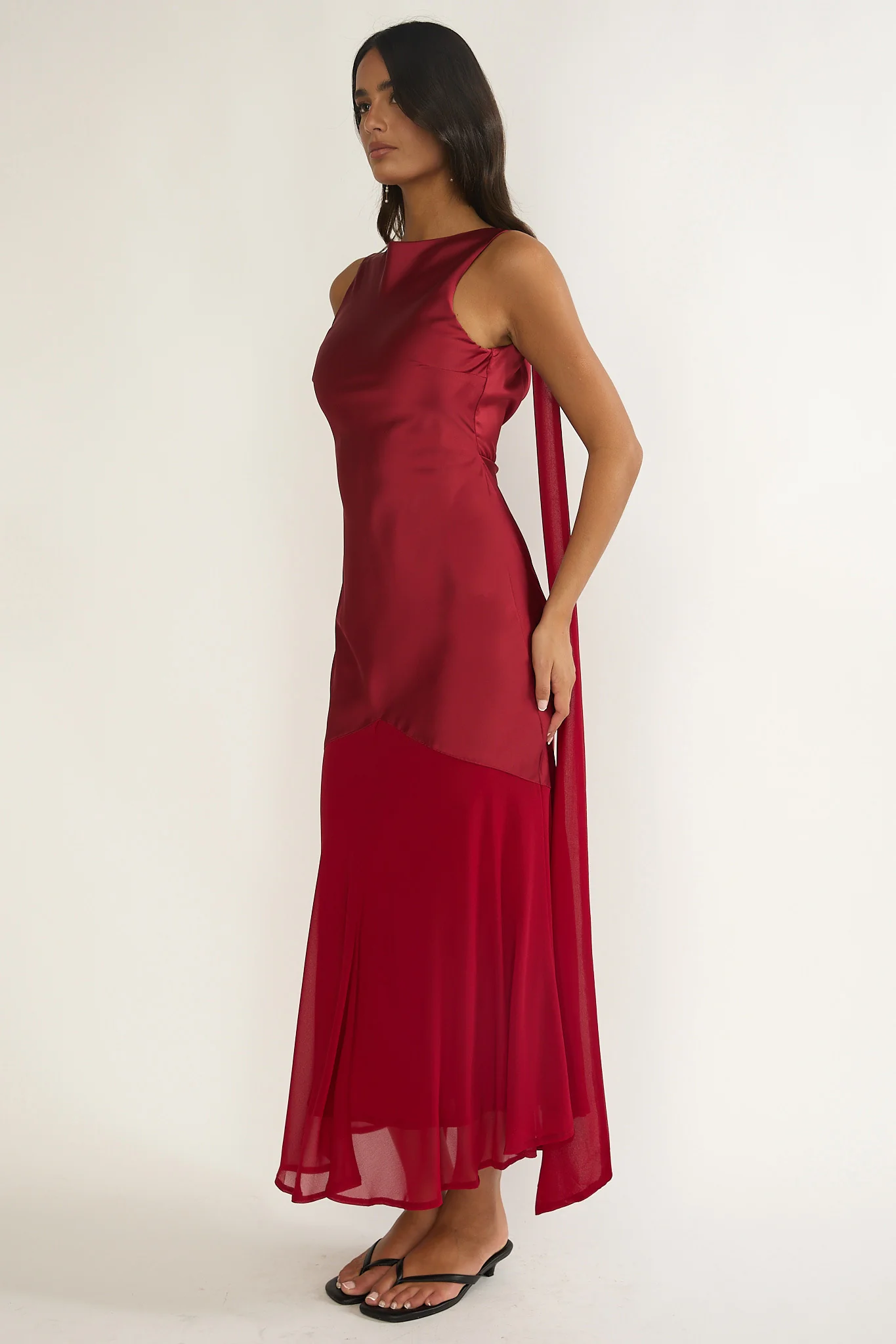 Veyla Shoulder Sash Maxi Dress Wine - Image 6