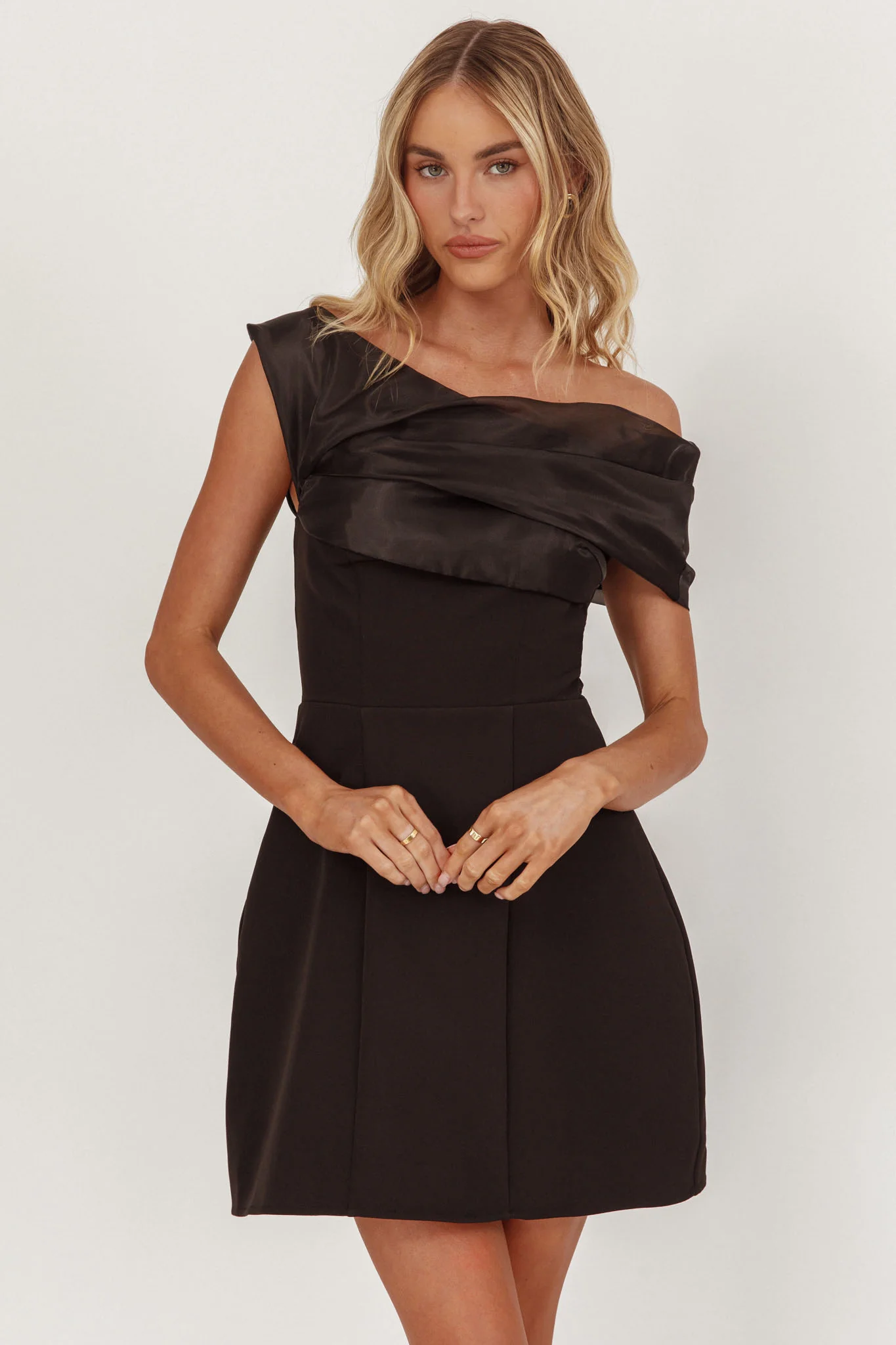 Vienna Nights Off-Shoulder A-Line Mini Dress Black - Image 5