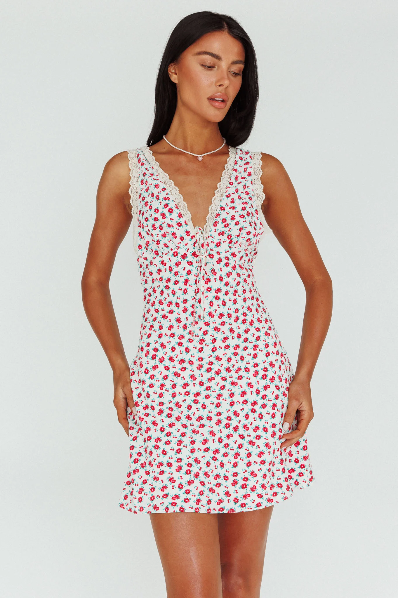 Vigo Lace Trim Sundress Floral White - Image 6