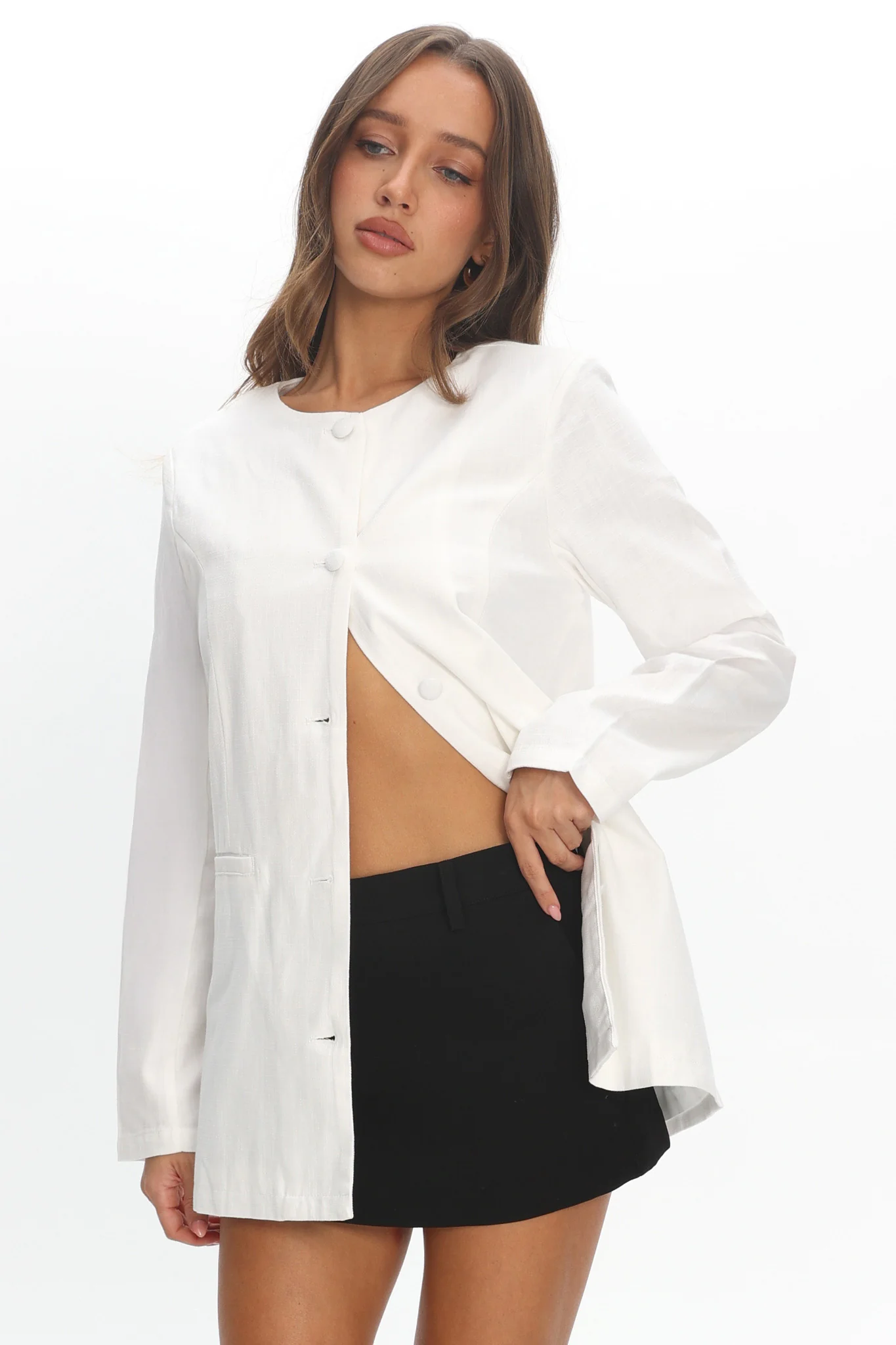 Vikki Round Neck Structured Top Cream