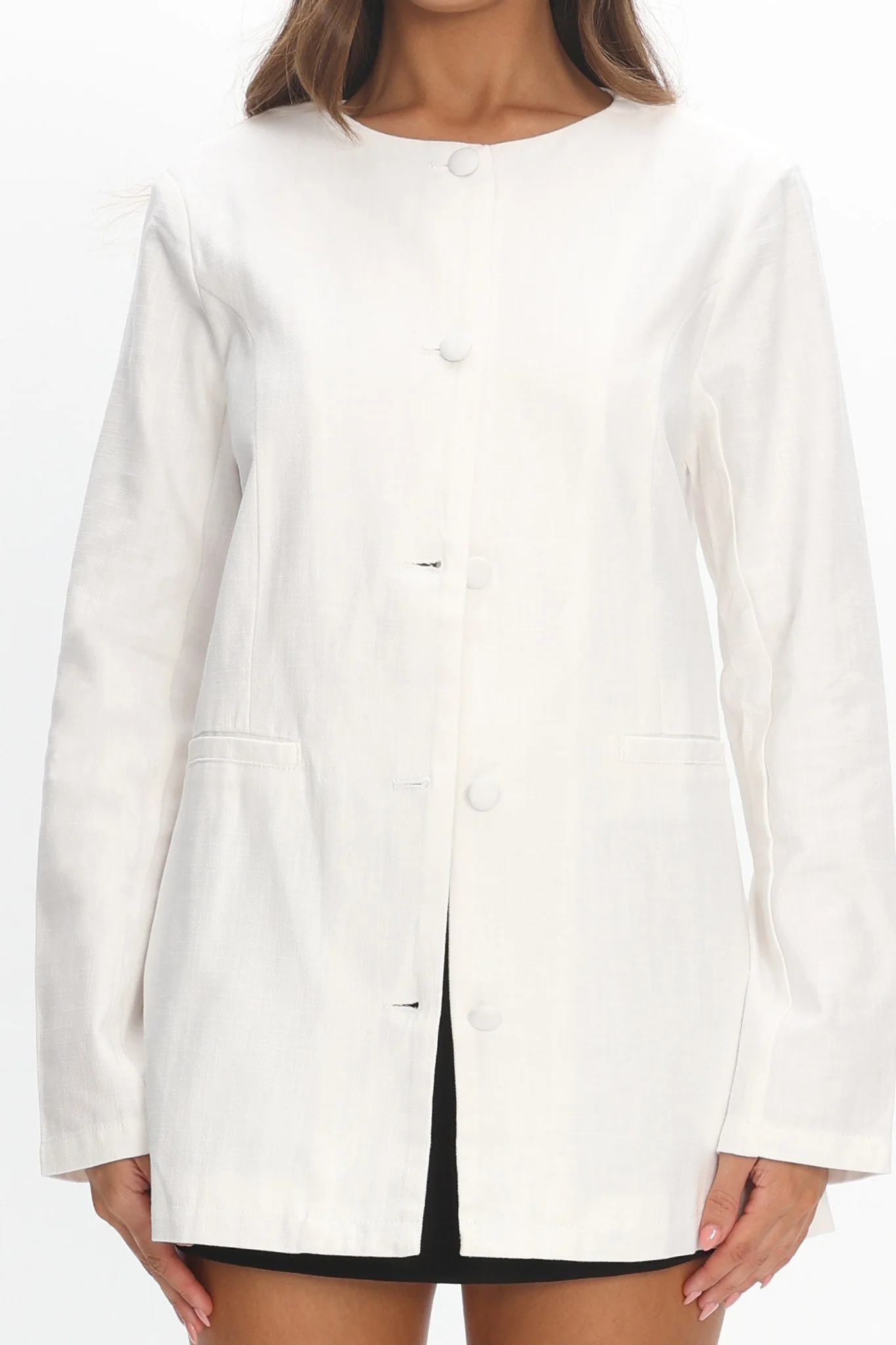 Vikki Round Neck Structured Top Cream - Image 4