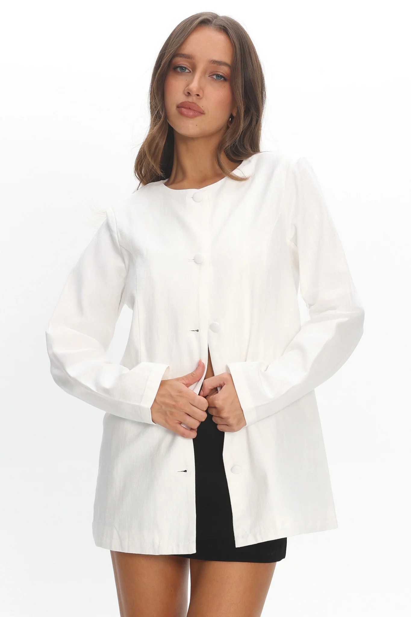 Vikki Round Neck Structured Top Cream - Image 5