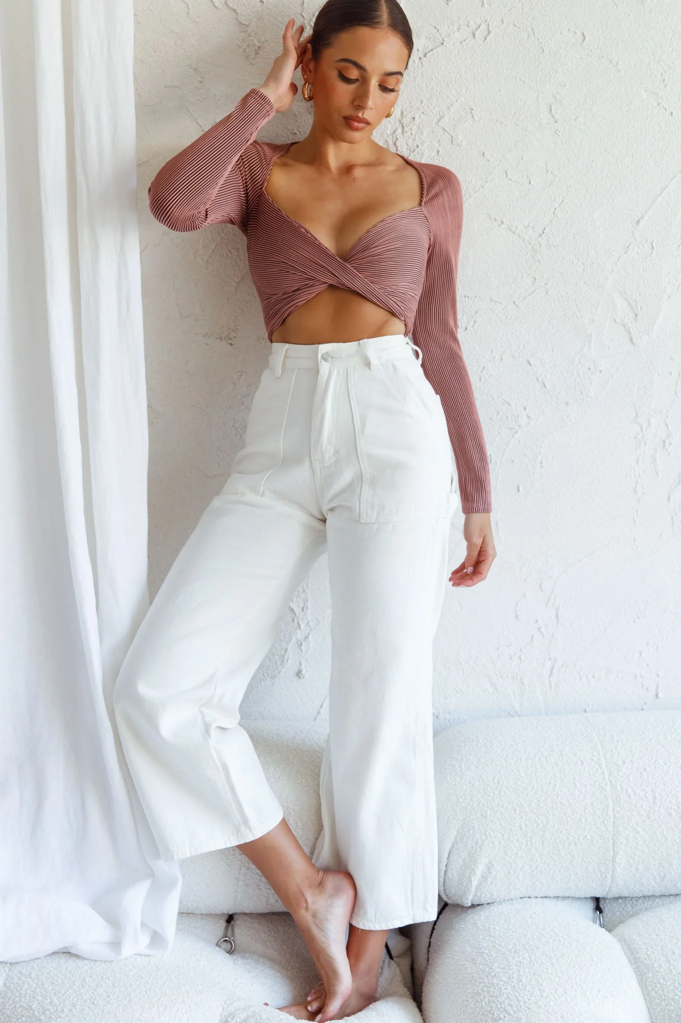 Villa Laguna Twist Bust Long Sleeve Crop Top Blush - Image 6