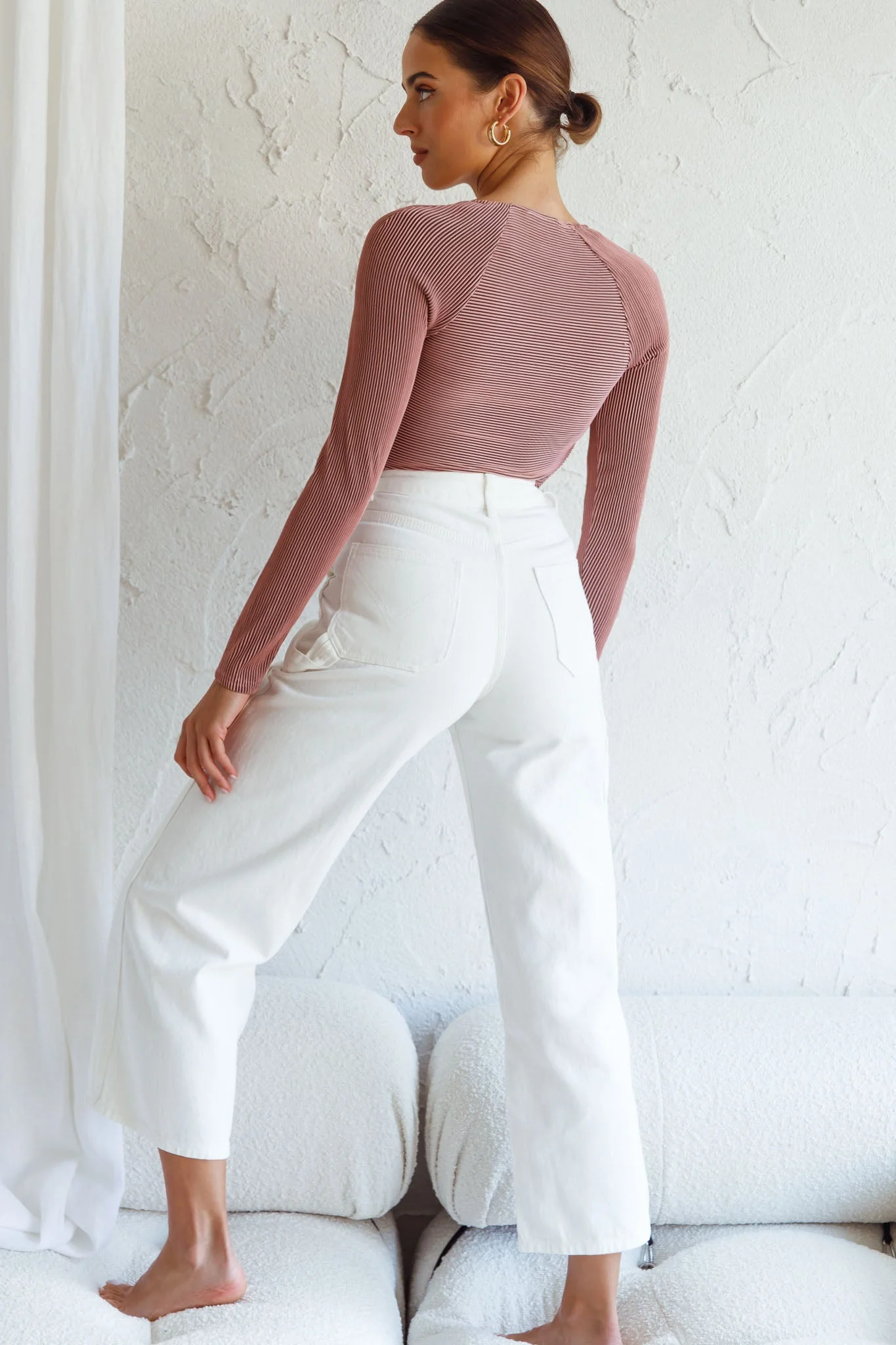Villa Laguna Twist Bust Long Sleeve Crop Top Blush - Image 8