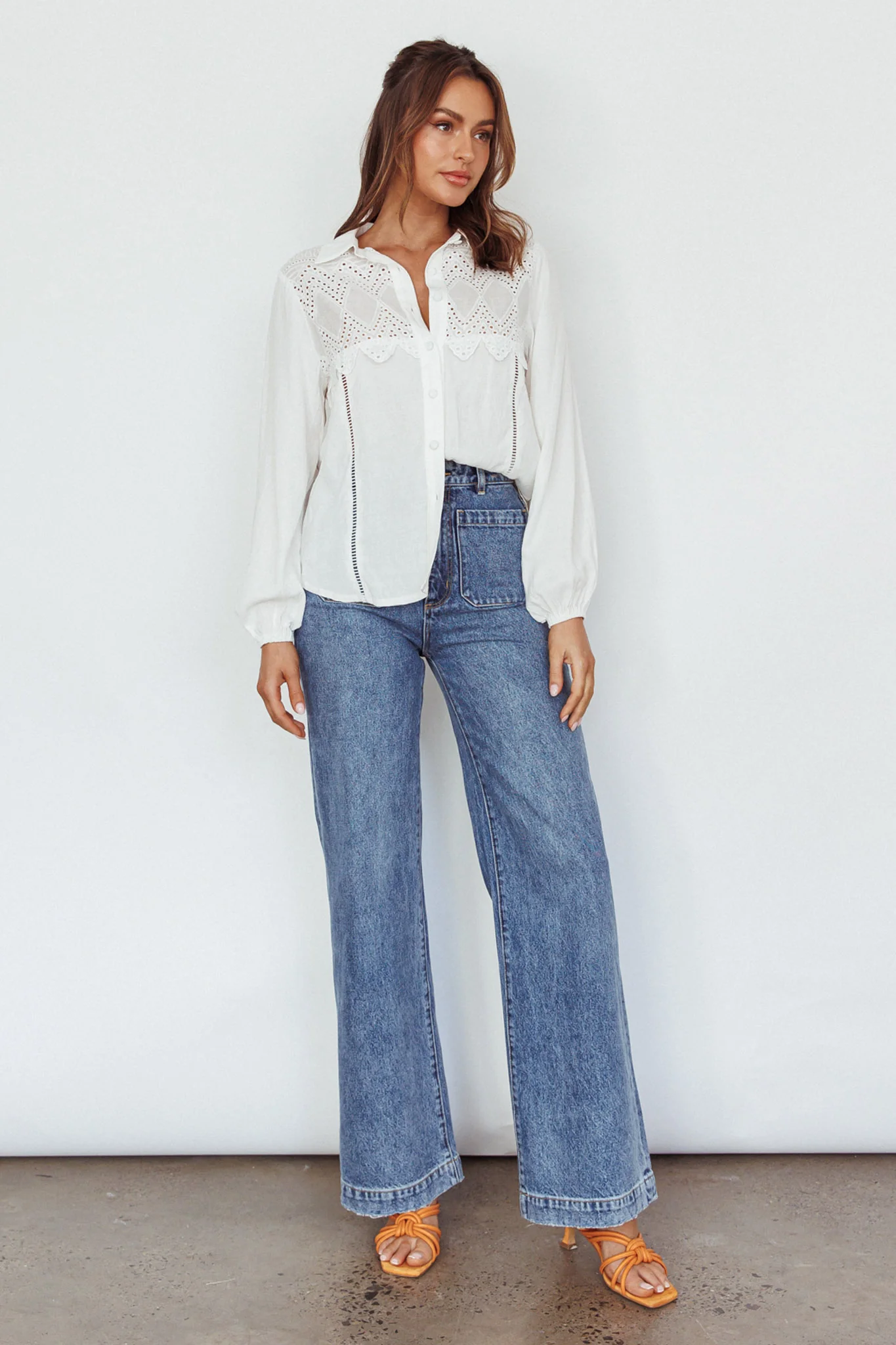 Villa Oasis Long Sleeve Button Shirt White - Image 6